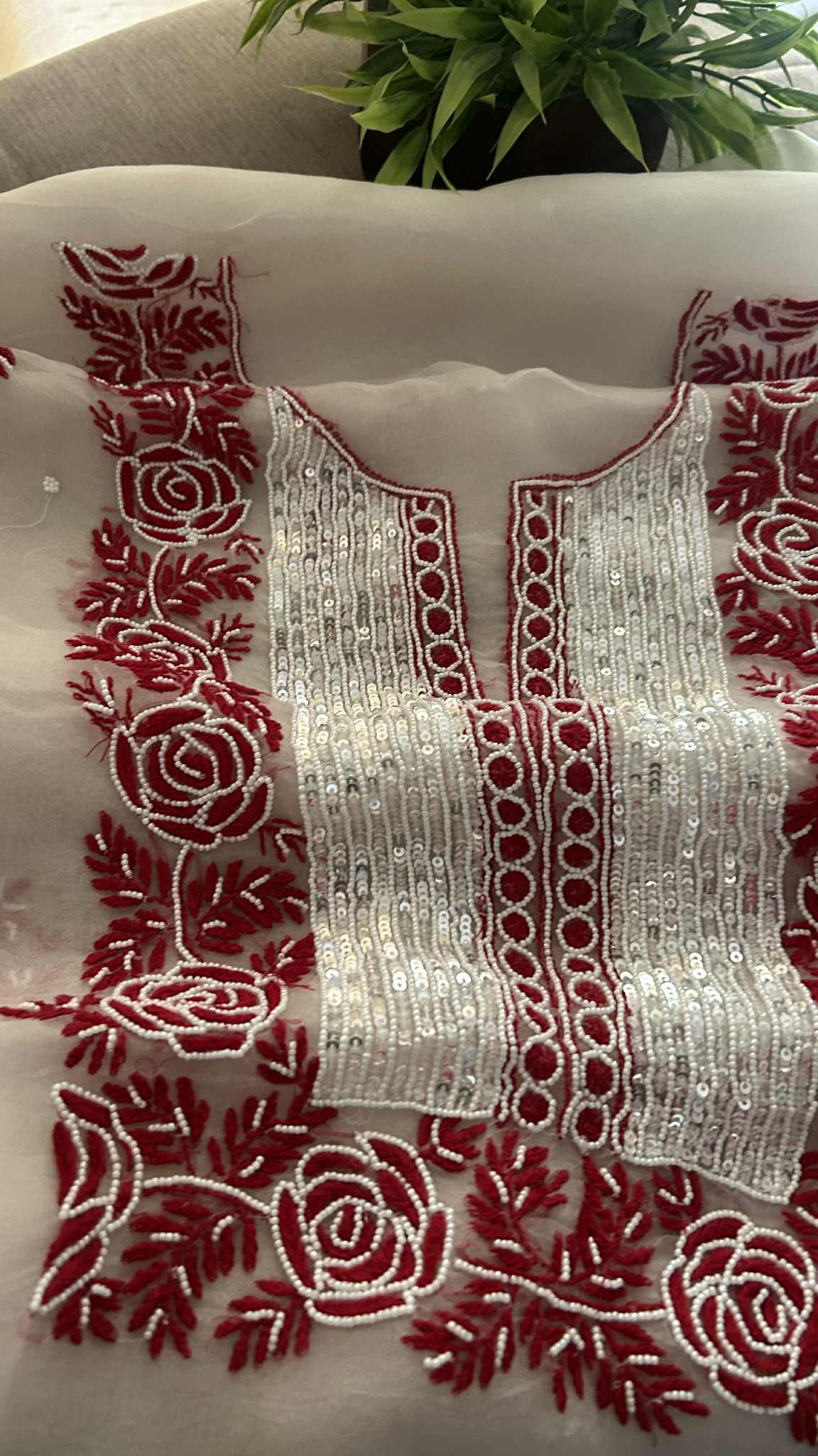 Exclusive Organza Pearl Chikankari Suit