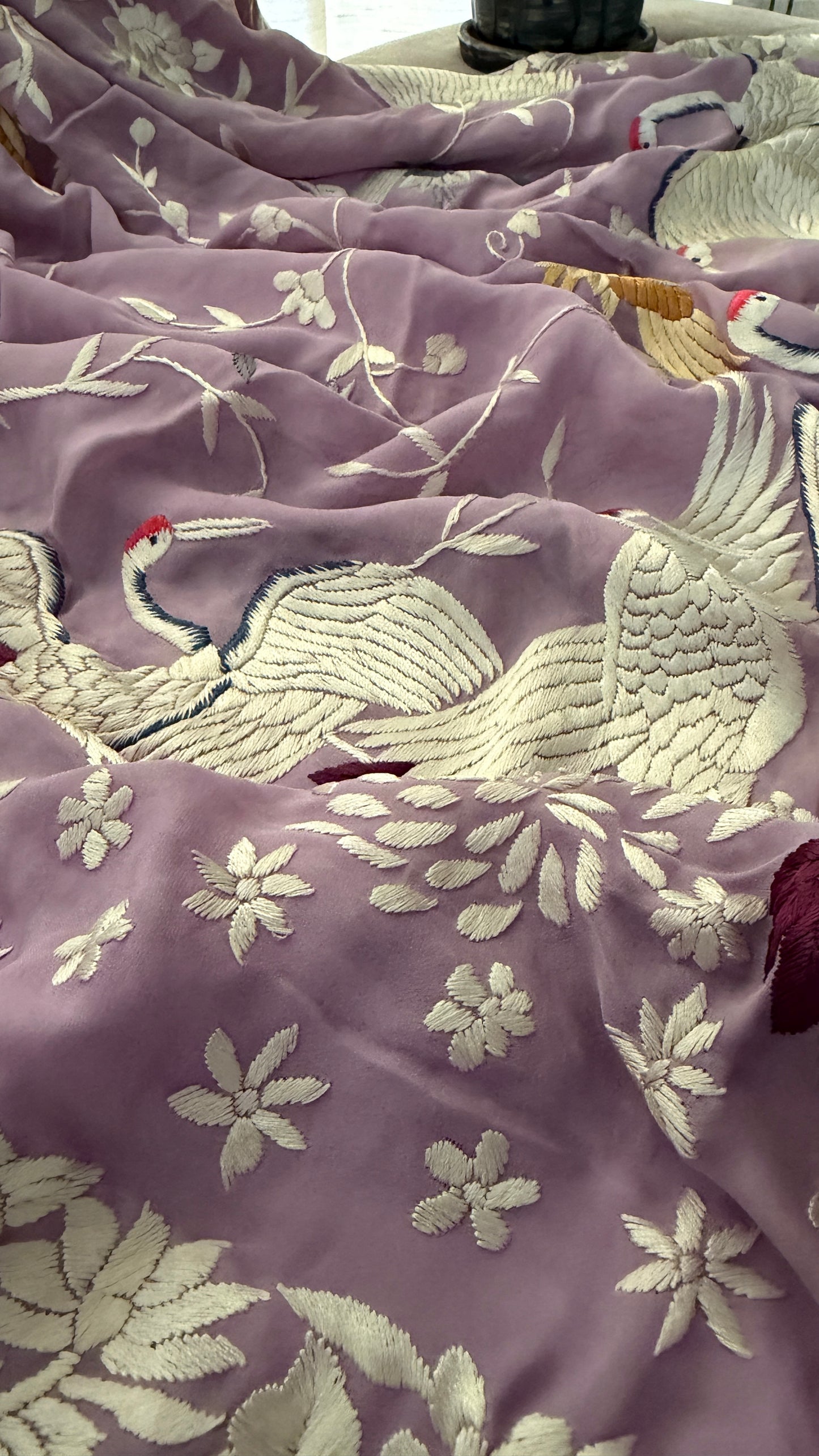 Lilac Pure Georgette Parsi Gara Dupatta