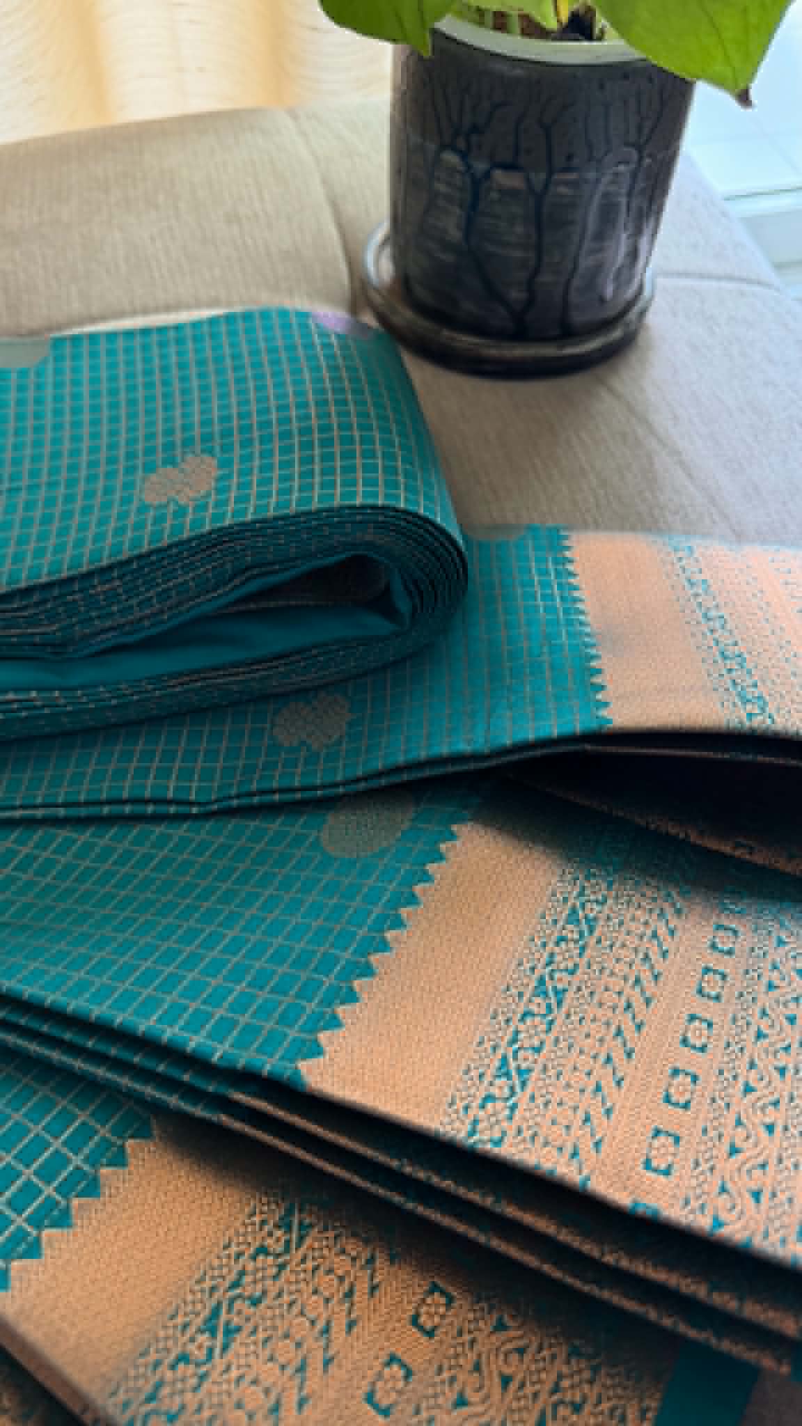 Designer Turquoise Checked Silk Saree