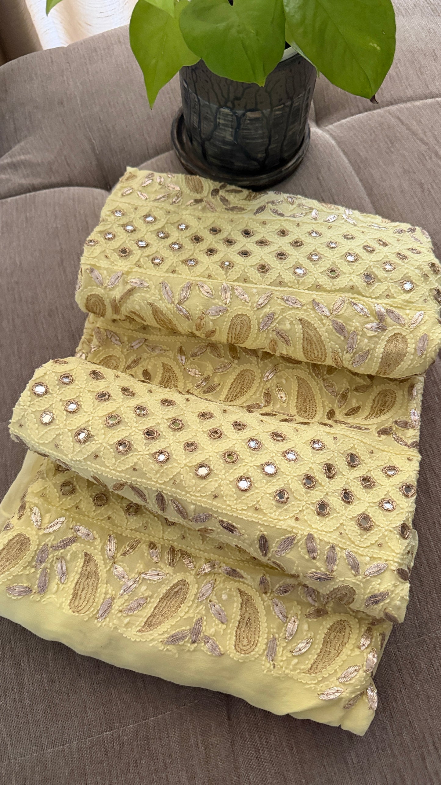 Yellow Mirror & Gota Patti Chikankari Suit