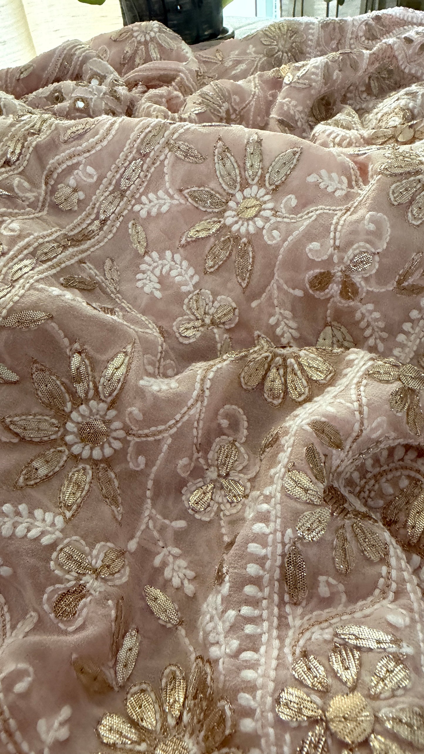 Pastel Pink Mirror & Gota Patti Chikankari Dupatta