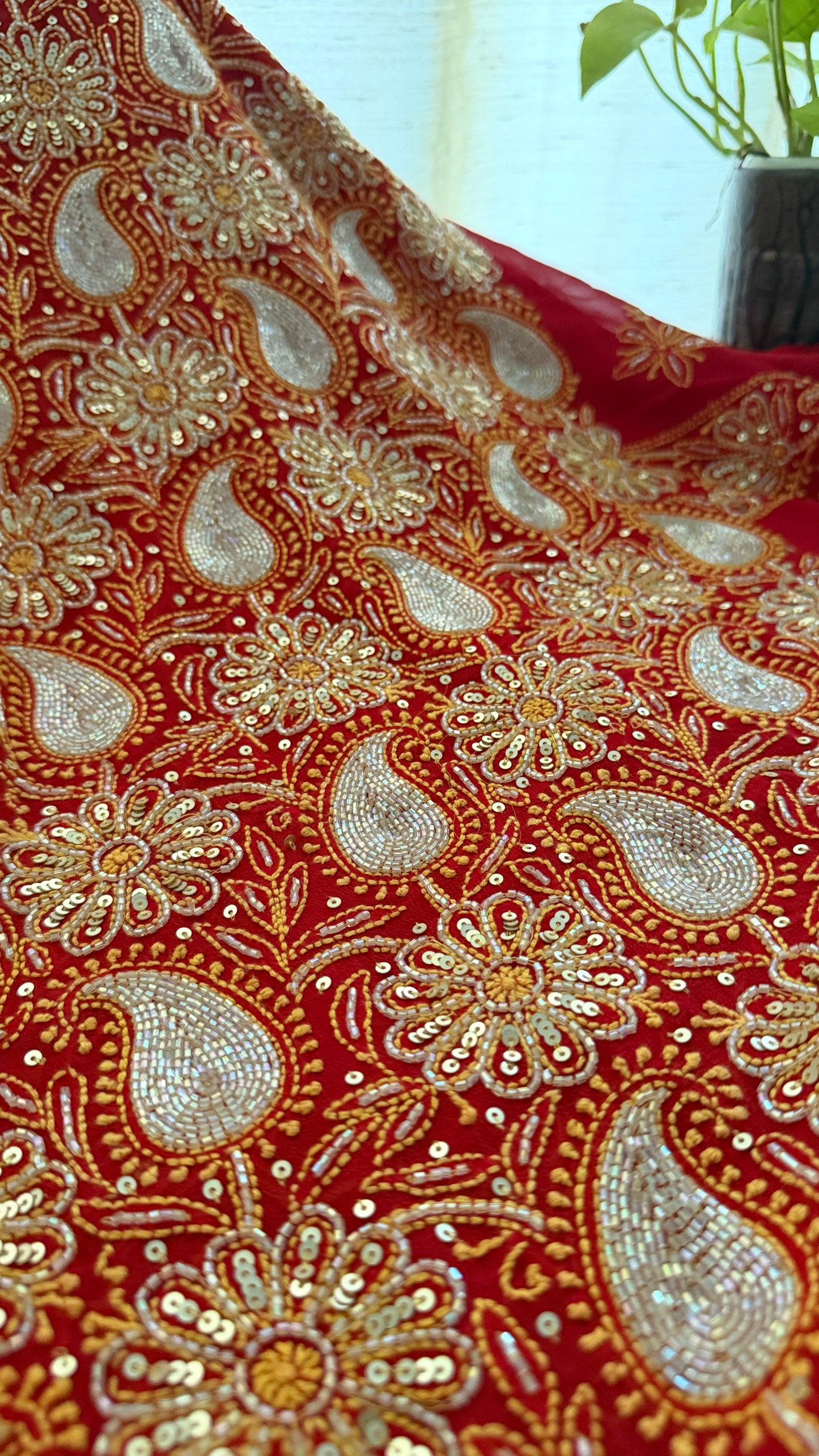 Masterpiece Red Cut Dana Sequin Chikankari Suit (Kurta & Dupatta)
