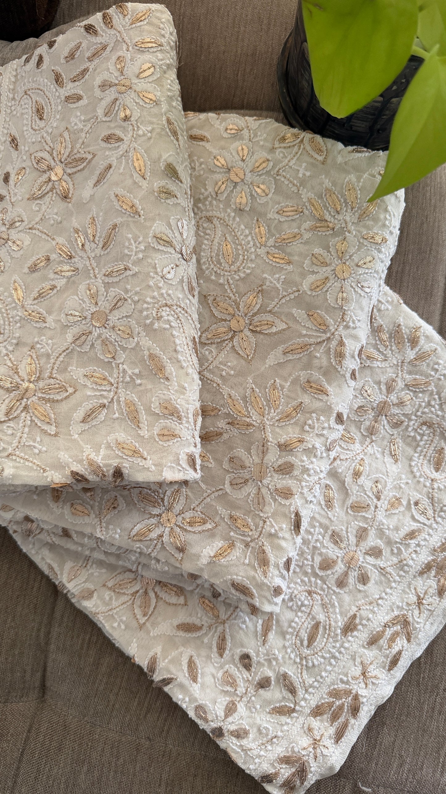 Ivory White Gota Patti Chikankari Dupatta
