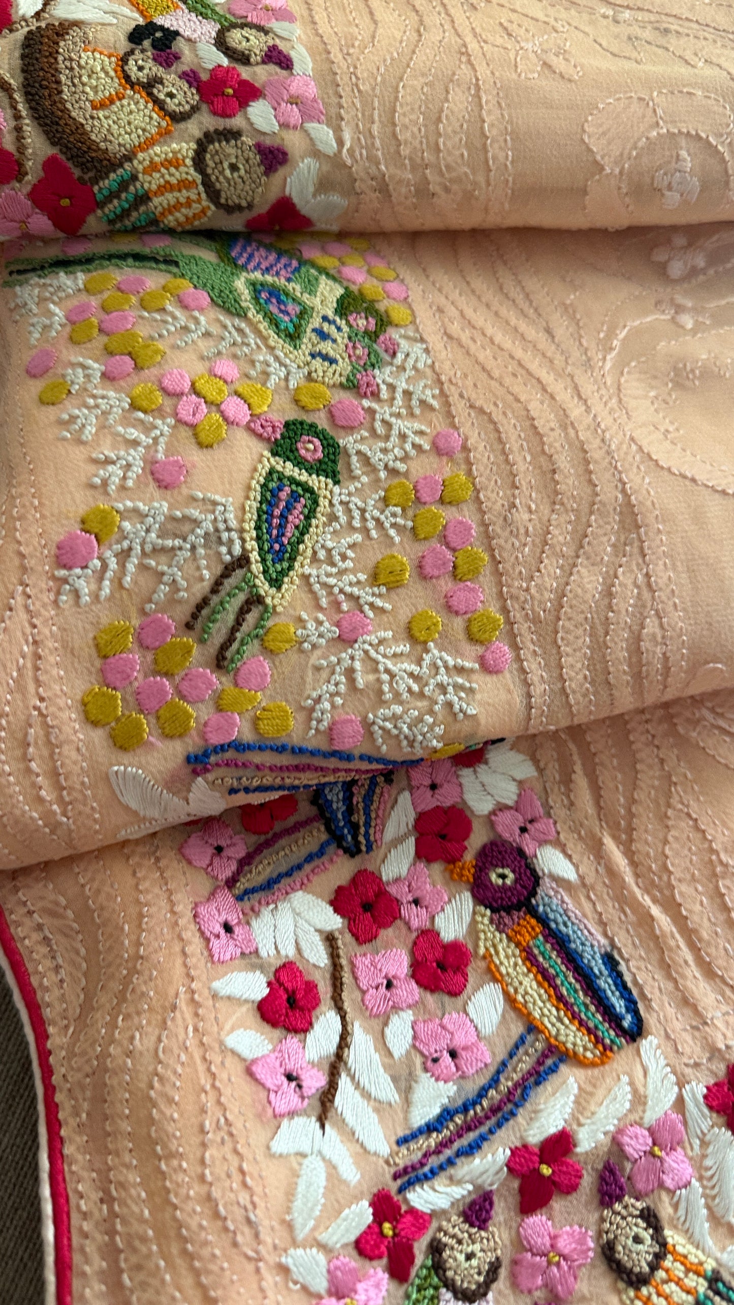 Peach Chikankari Parsi Gara Saree