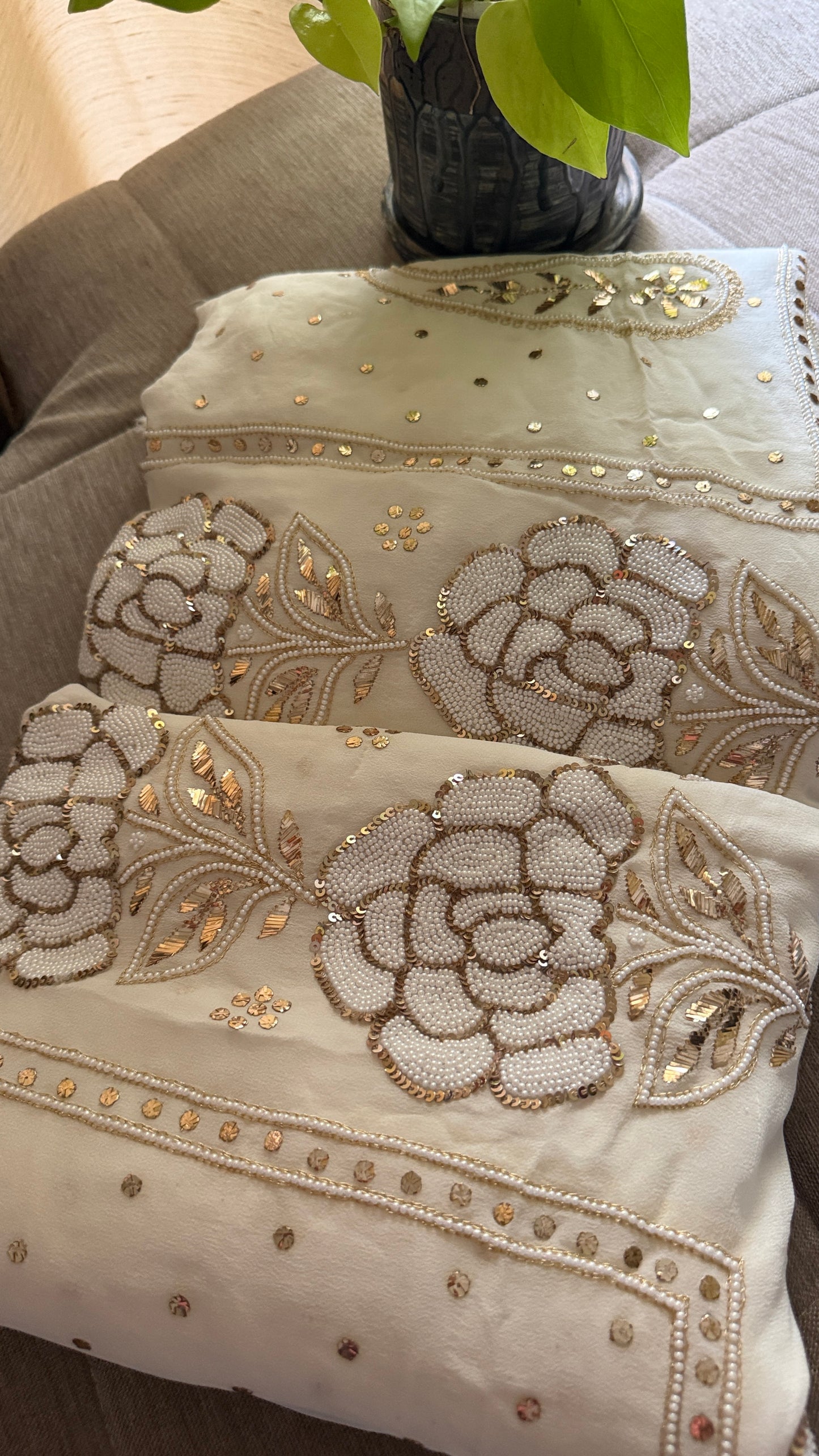 Masterpiece Ivory White Pearl Mukaish Suit