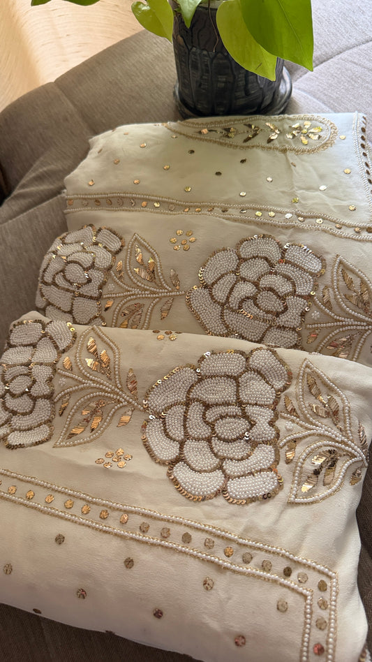 Masterpiece Ivory White Pearl Mukaish Suit