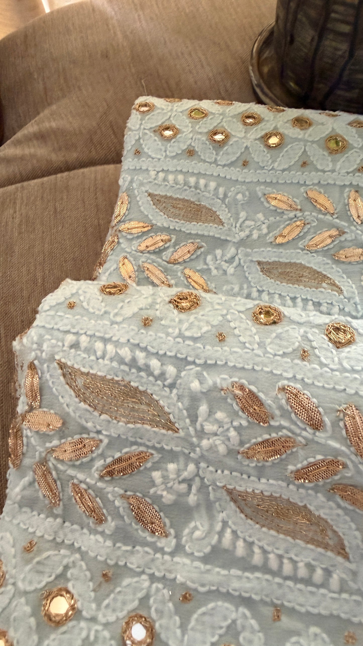 Sky Blue Mirror & Gota Patti Chikankari Suit