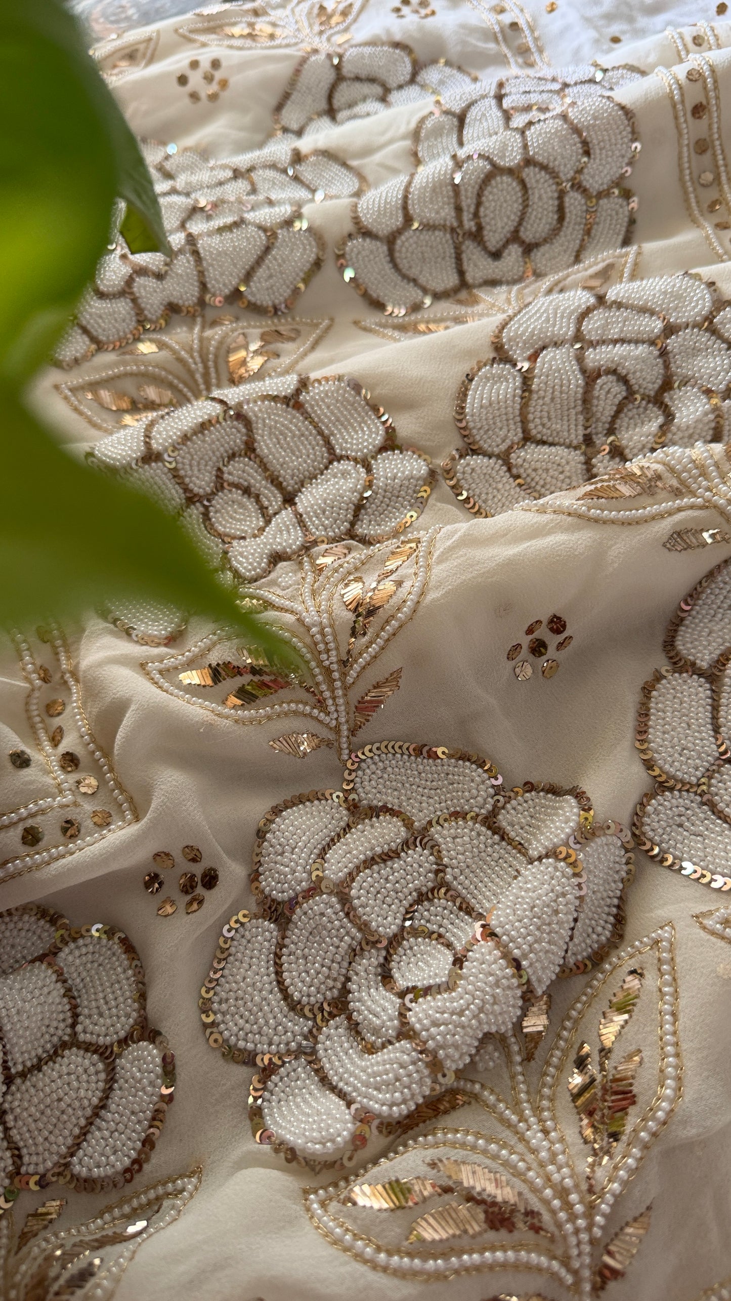 Masterpiece Ivory White Pearl Mukaish Suit