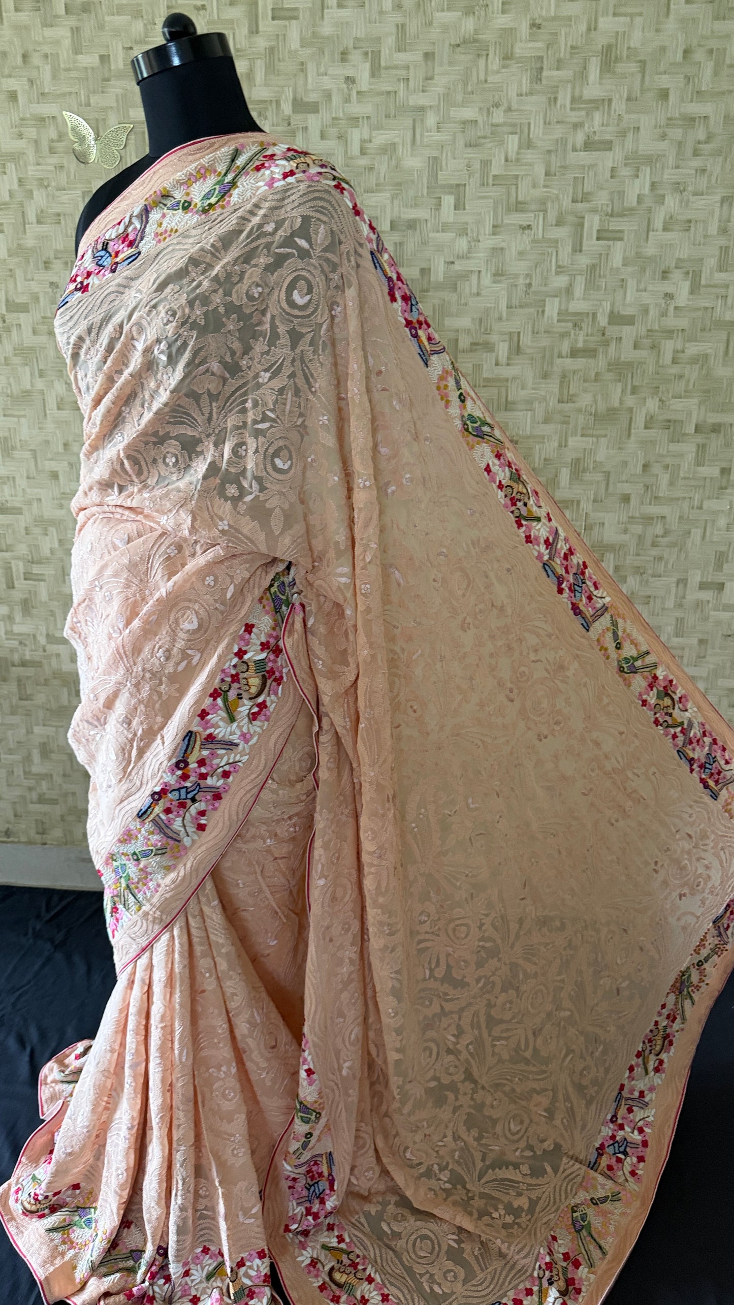 Peach Chikankari Parsi Gara Saree