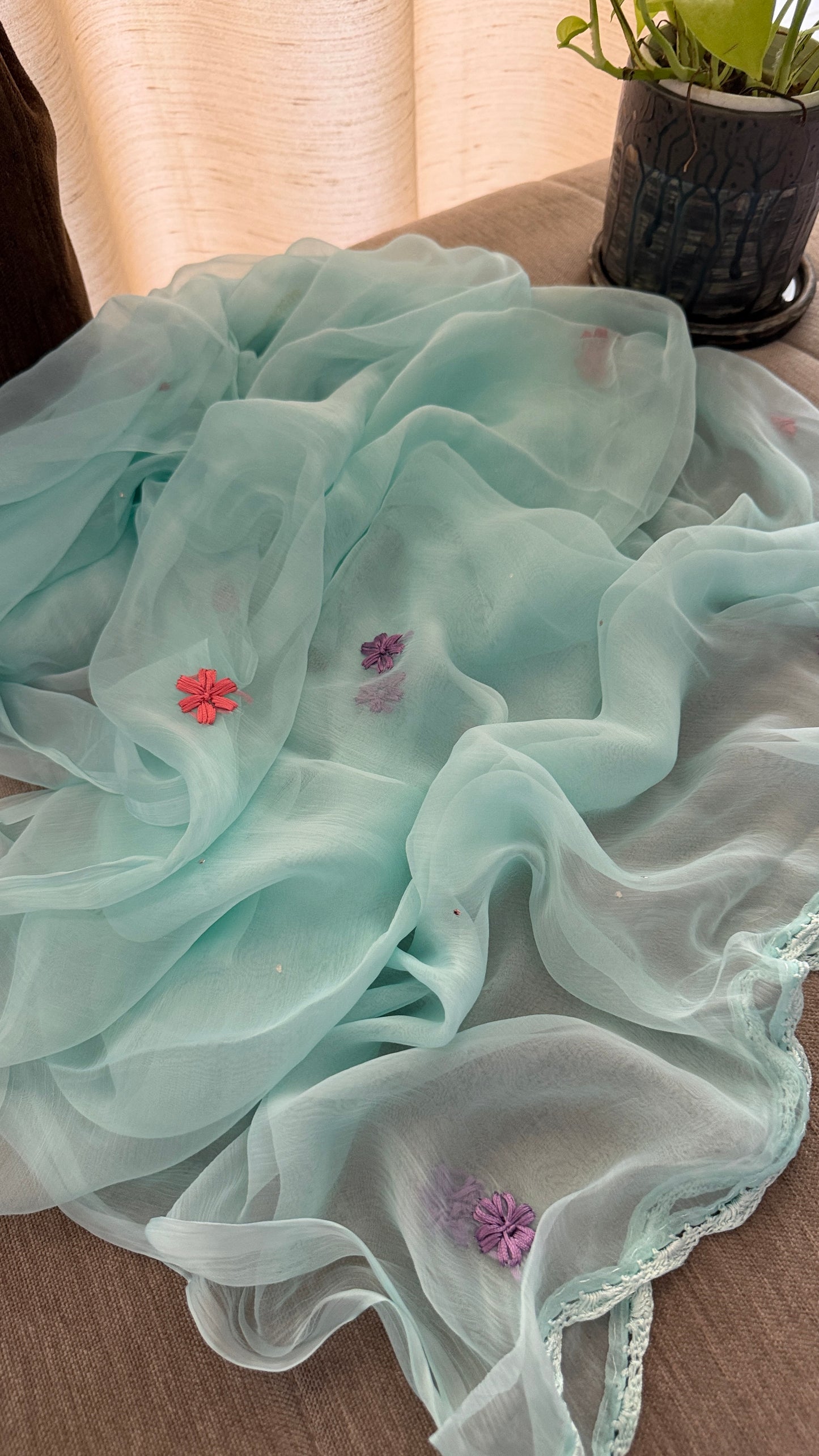 Sea Green Parsi Gara Chikankari Suit