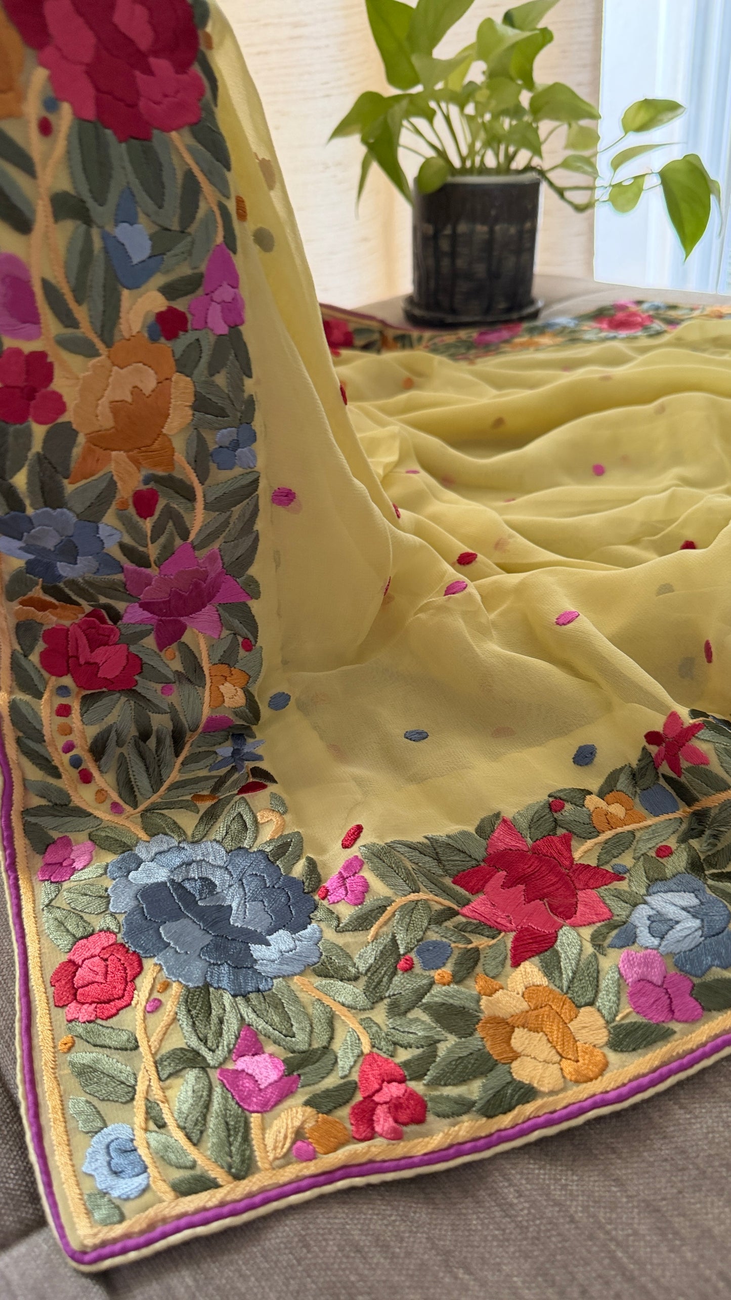Artisanal Lemon Yellow Parsi Gara Dupatta