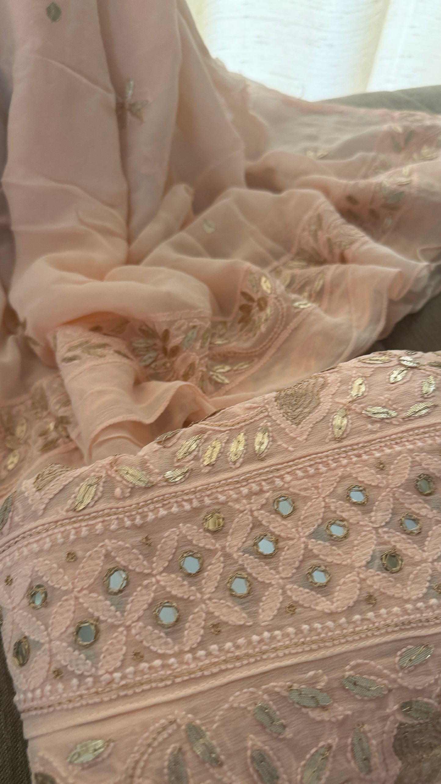 Designer Pastel Pink Mirror Gota Patti Chikankari Anarkali Suit