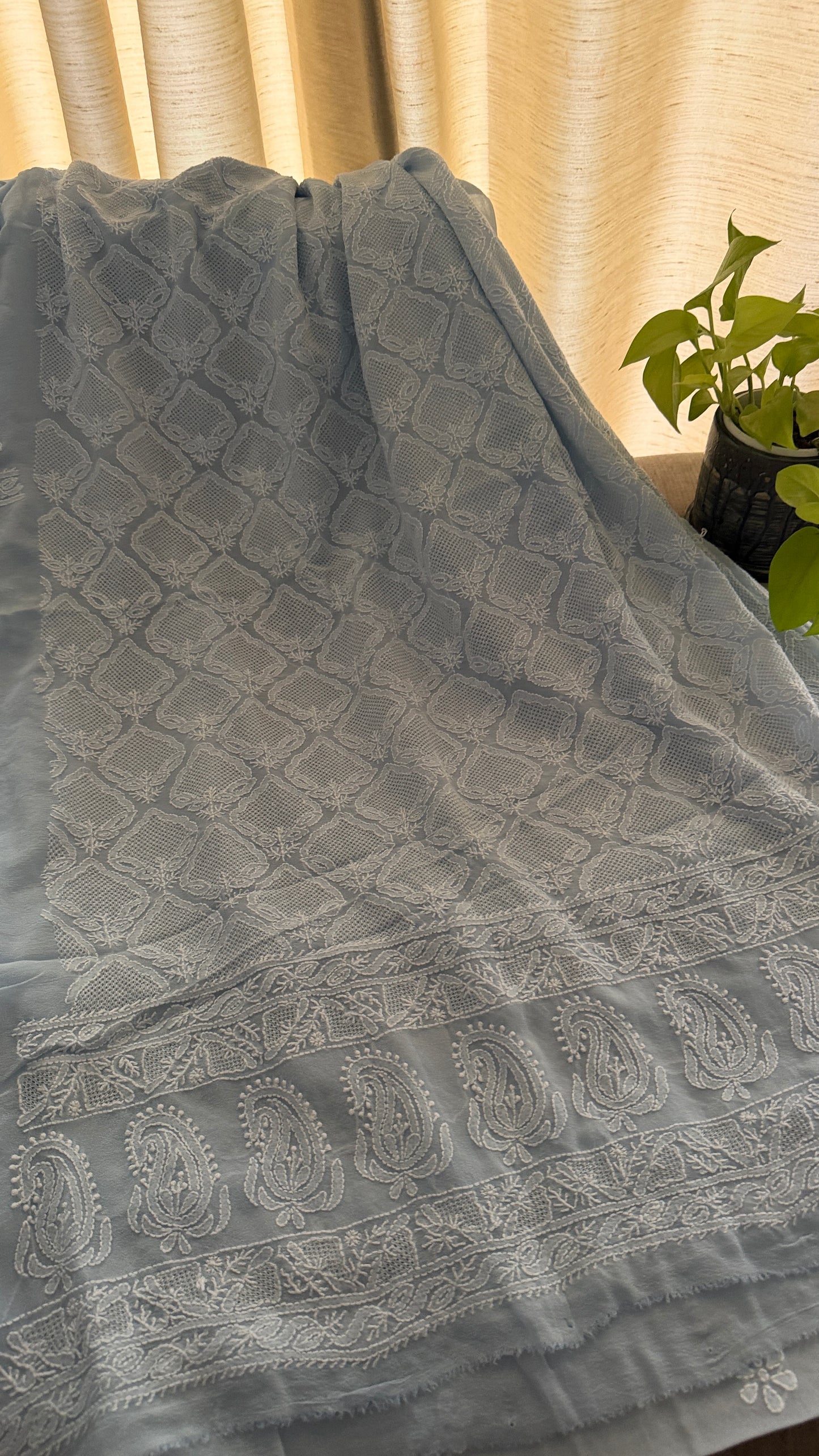 Exclusive Powder Blue Hand Jaali Chikankari Suit
