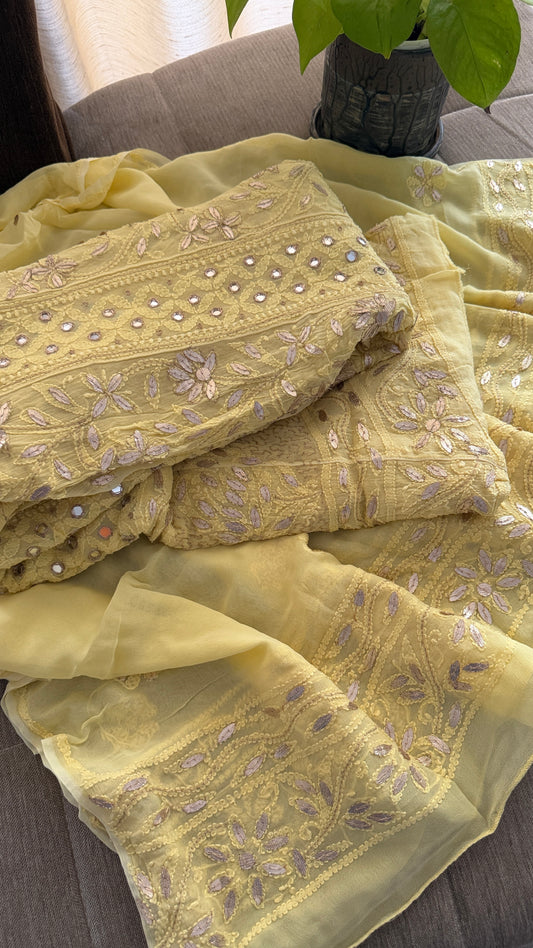 Yellow Mirror Gota Patti Chikankari Anarkali Suit