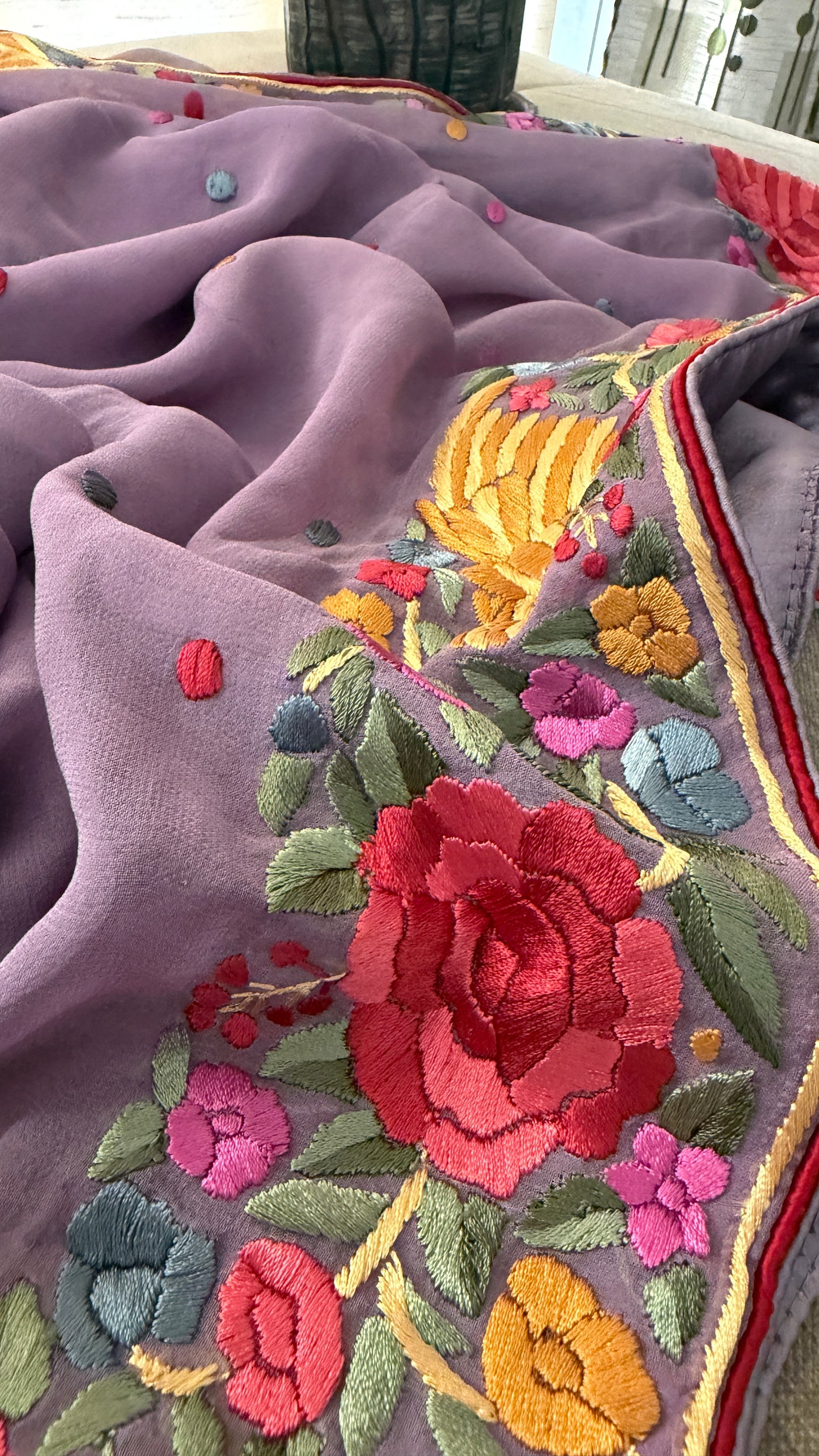 Dusty Purple Parsi Gara Dupatta