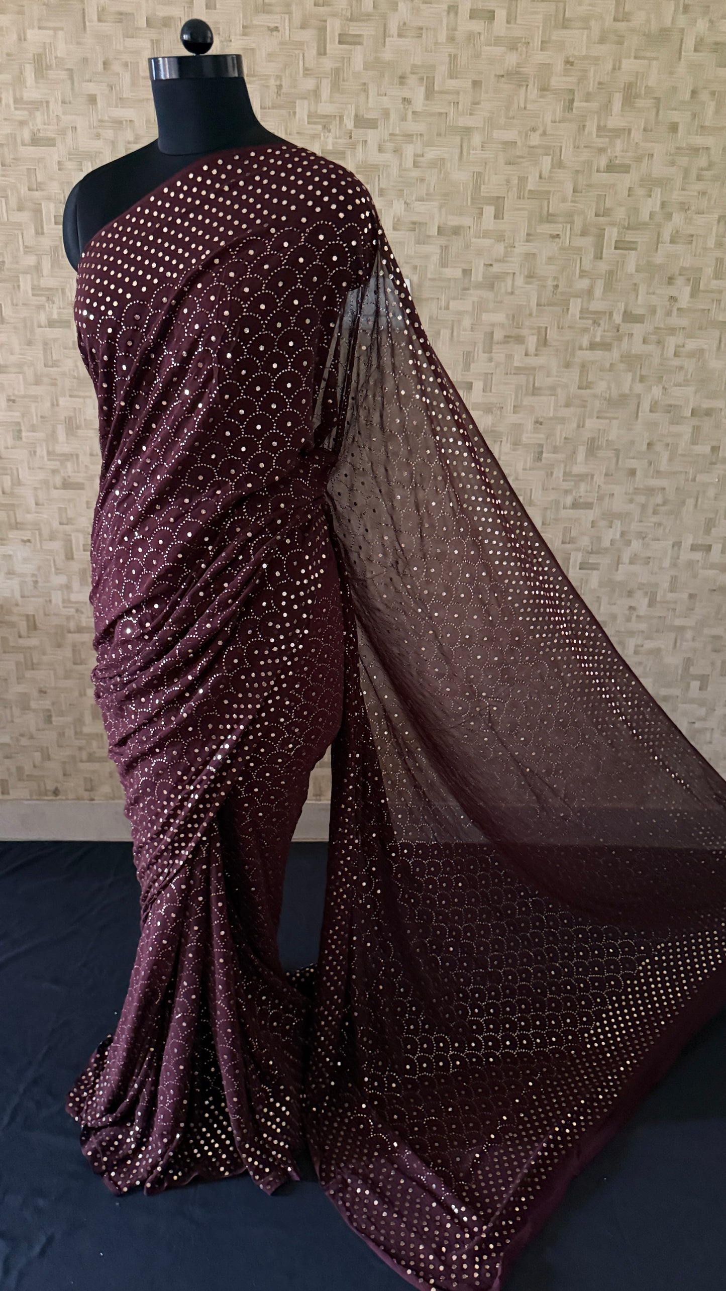 Party Wear Brown Kamdani Saree for Women