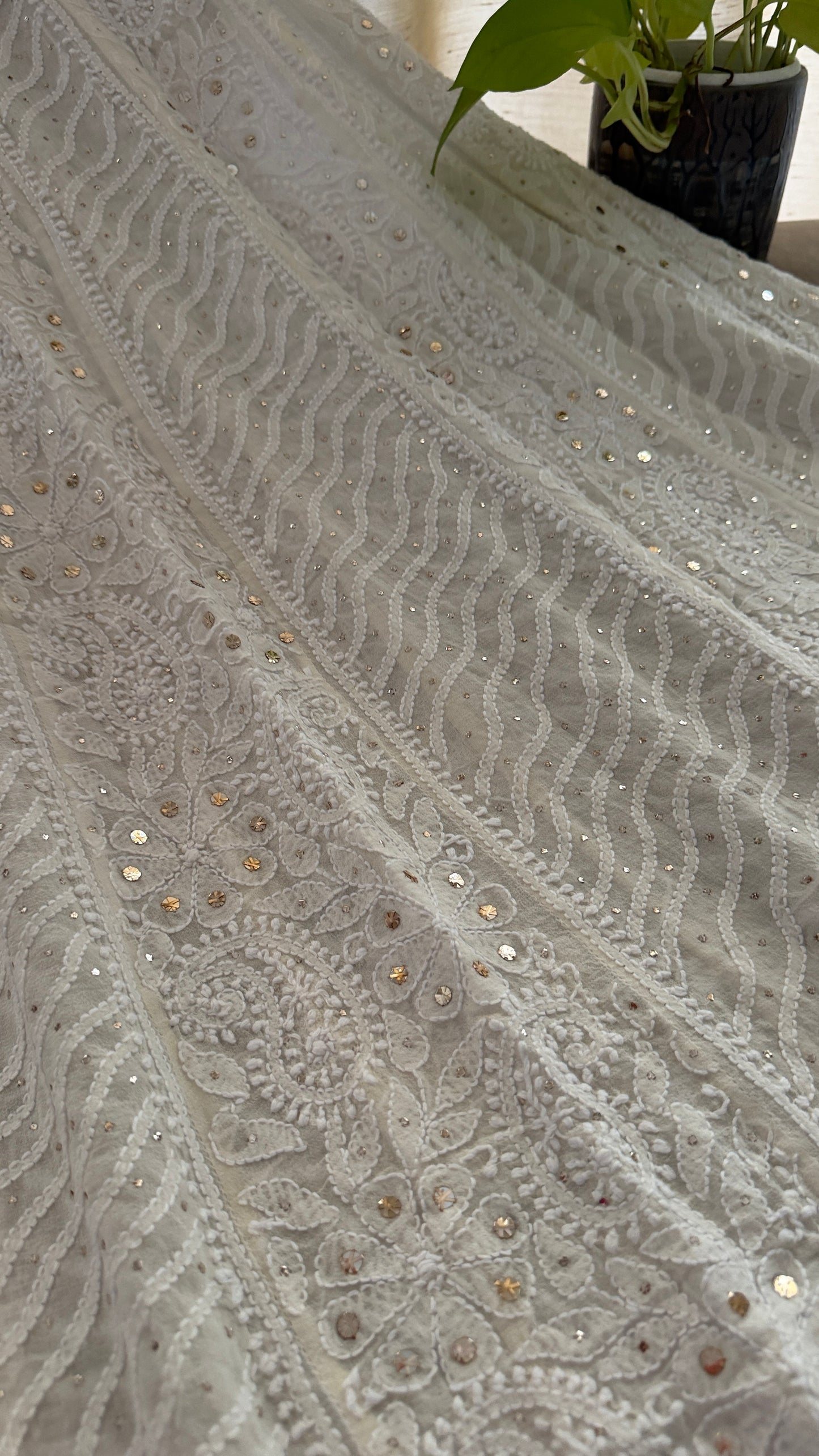 Ivory Kamdani Lucknowi Chikankari Anarkali Suit