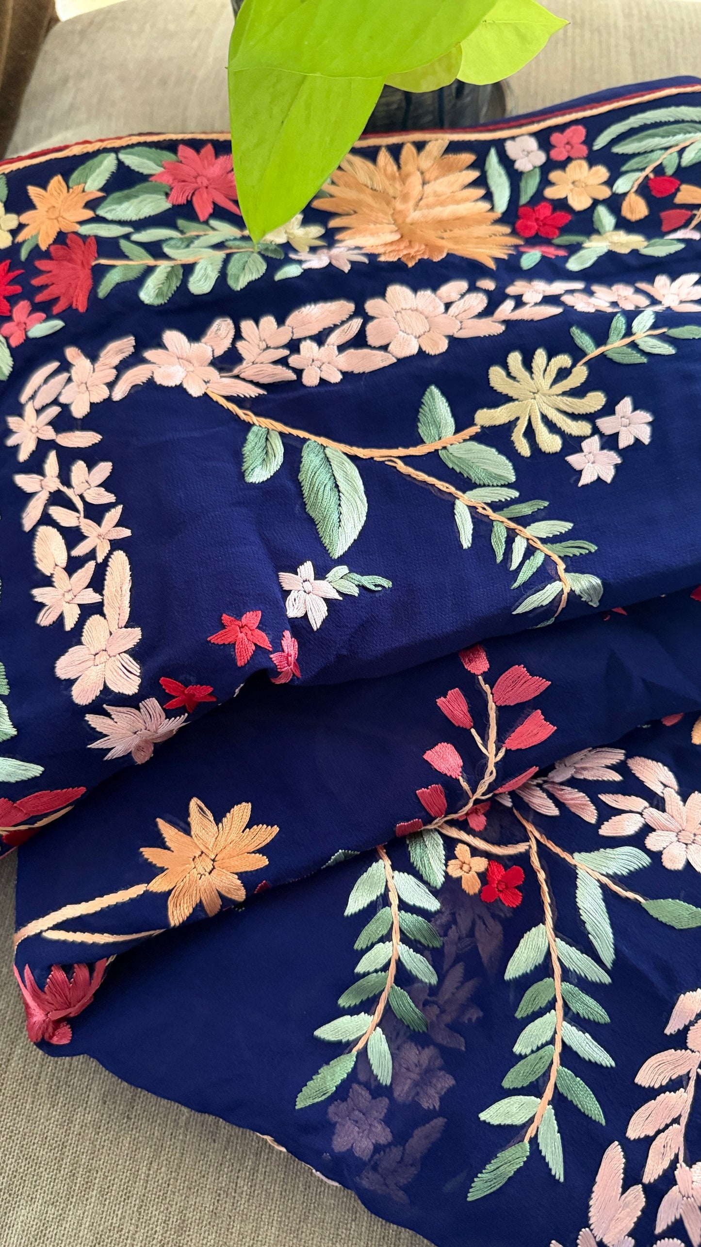 Navy Multicolour Floral Parsi Gara Saree