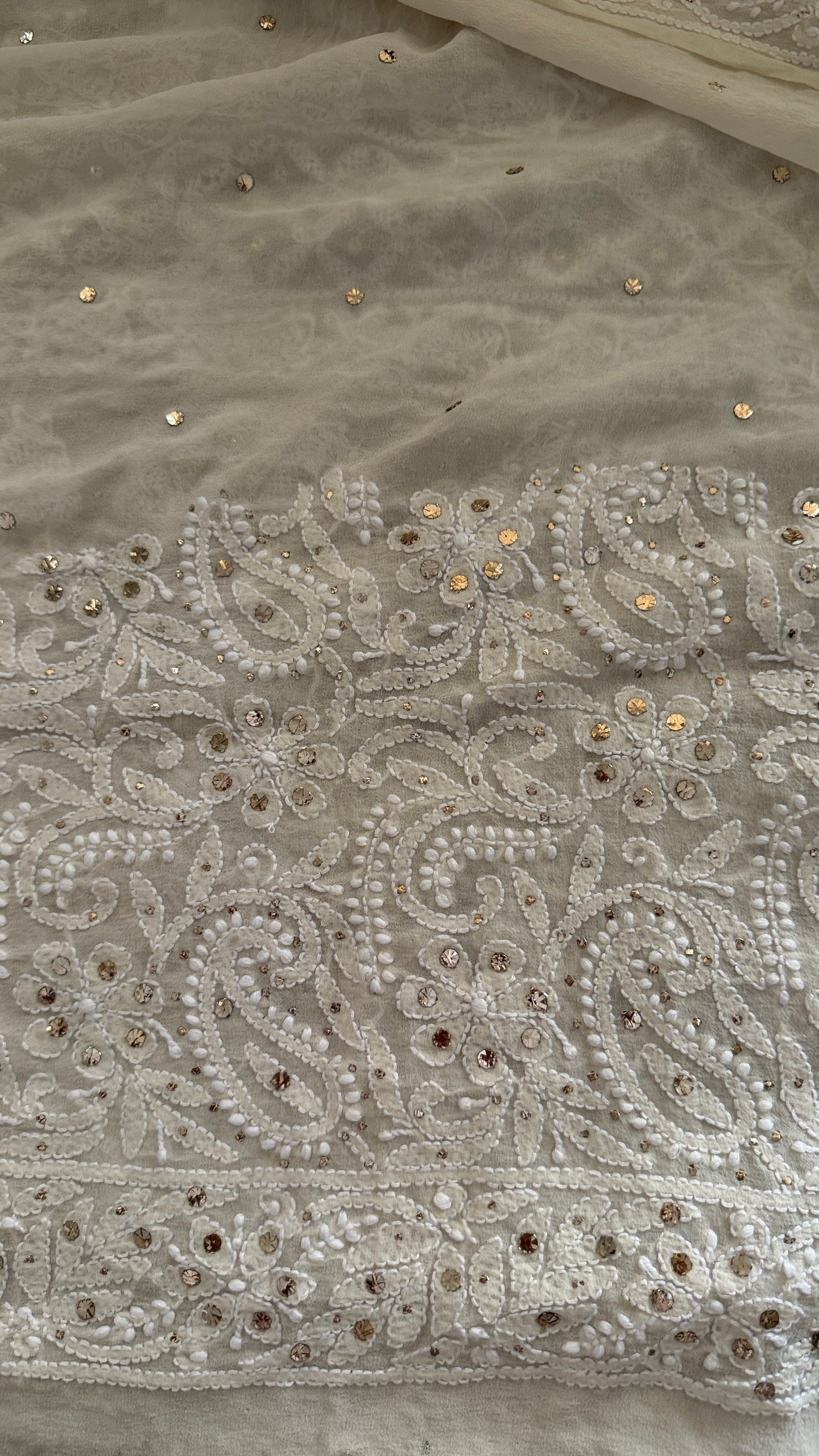 Pure Georgette Mukaish Chikankari Saree