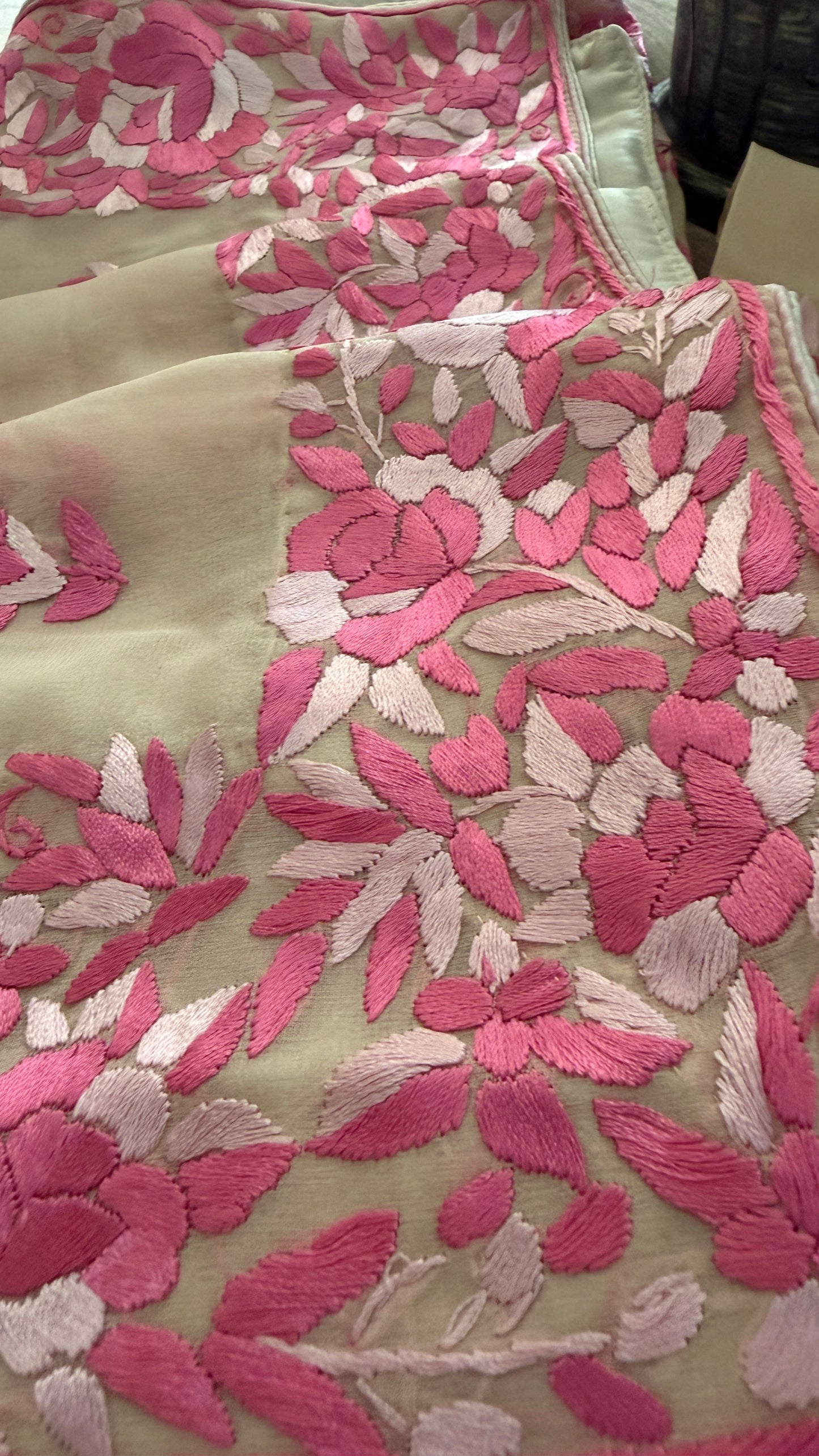 Designer Beige Parsi Gara Suit (Three Piece)