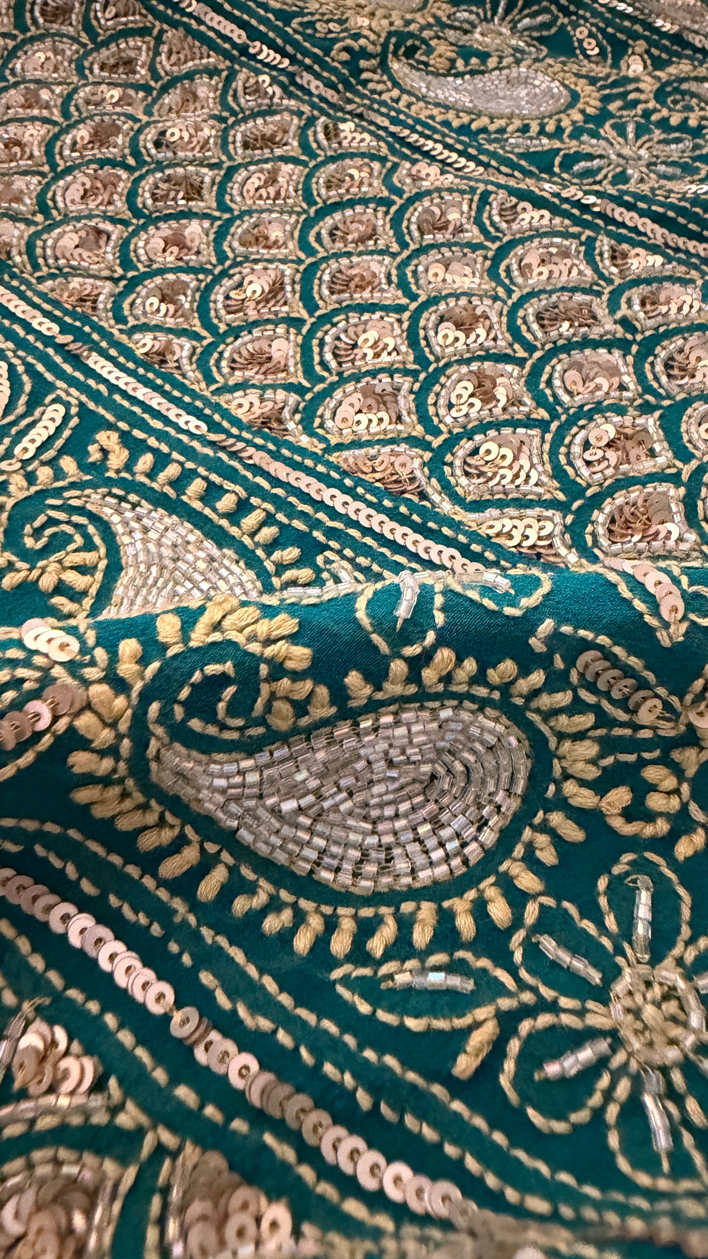 Masterpiece Green Gold Cut Dana Sequin Chikankari Suit (Kurta & Dupatta)