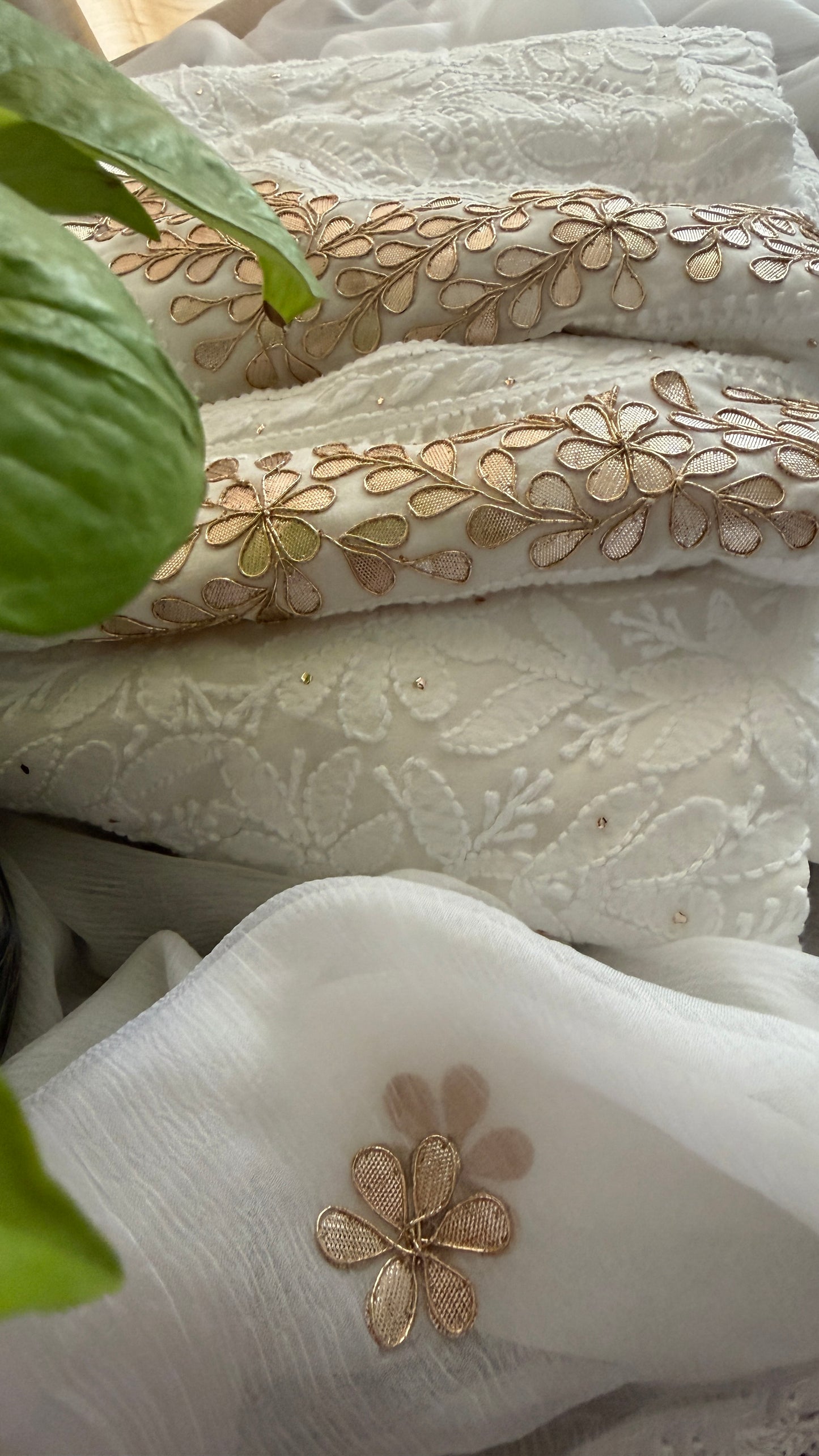 Exclusive Ivory Gota Patti Lucknowi Chikankari Suit