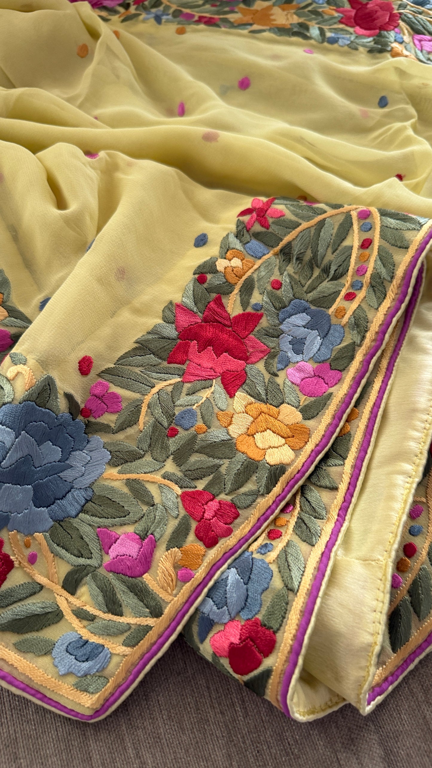 Artisanal Lemon Yellow Parsi Gara Dupatta