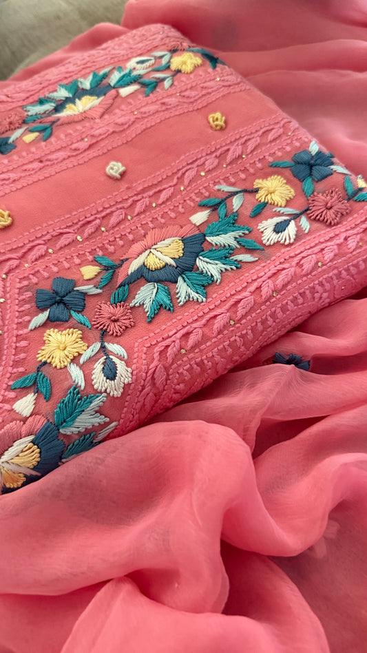 Chikankari Parsi Gara Neckline Kurta Dupatta Set