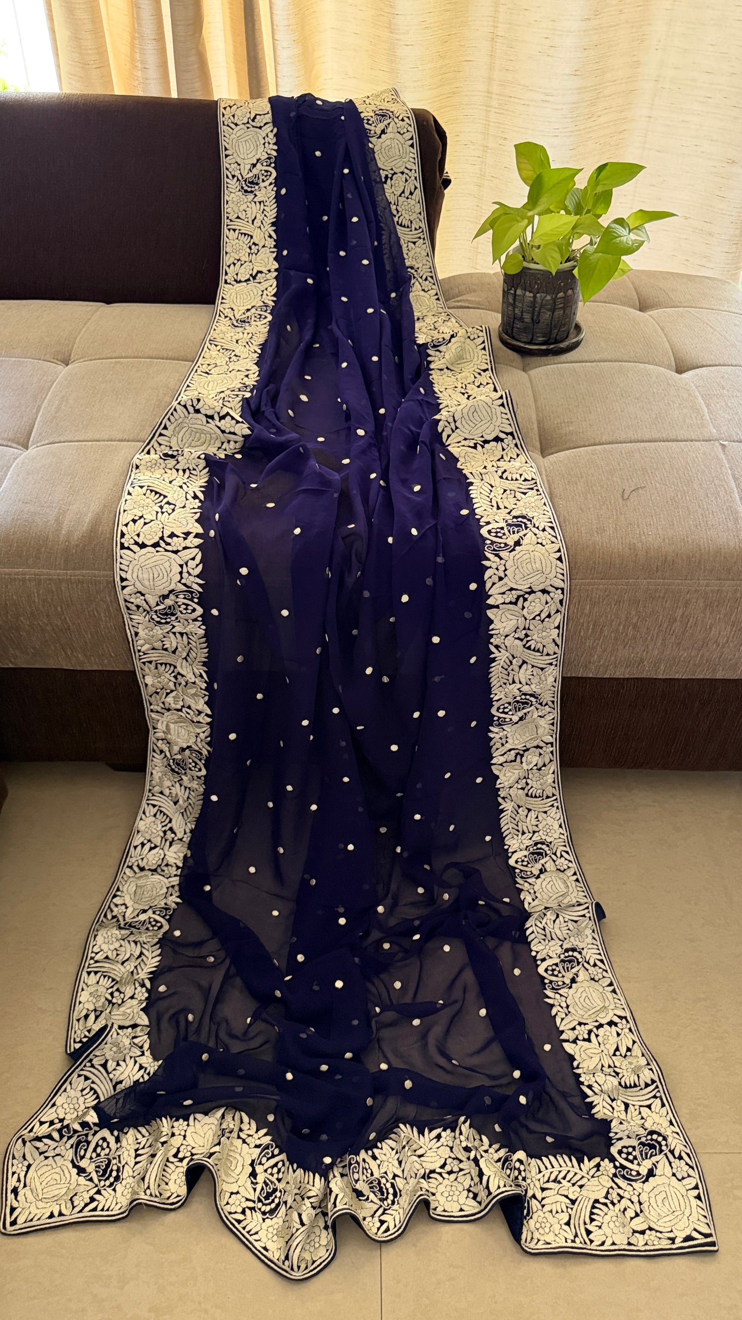 Masterpiece Navy Ivory Parsi Gara Lehenga Set