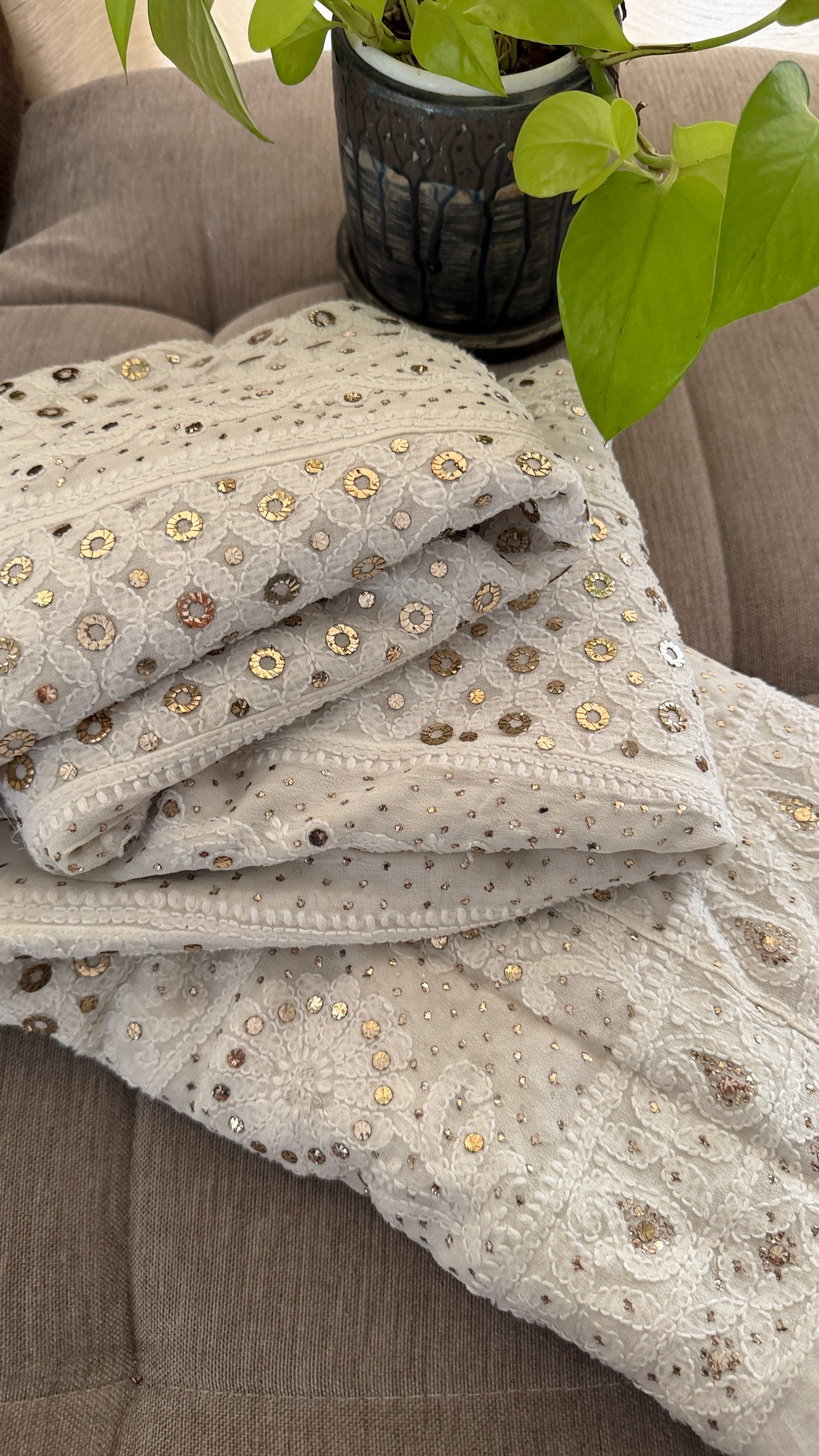 Ivory Ring Mukaish Chikankari Anarkali Suit