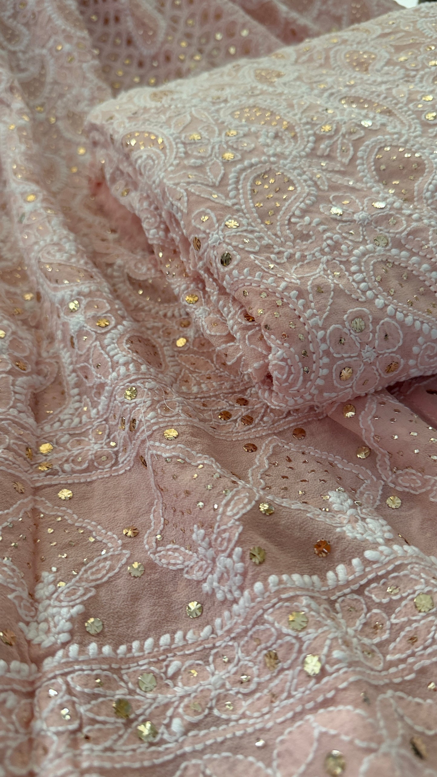 Pastel Pink Mukaish Chikankari Lehenga Set