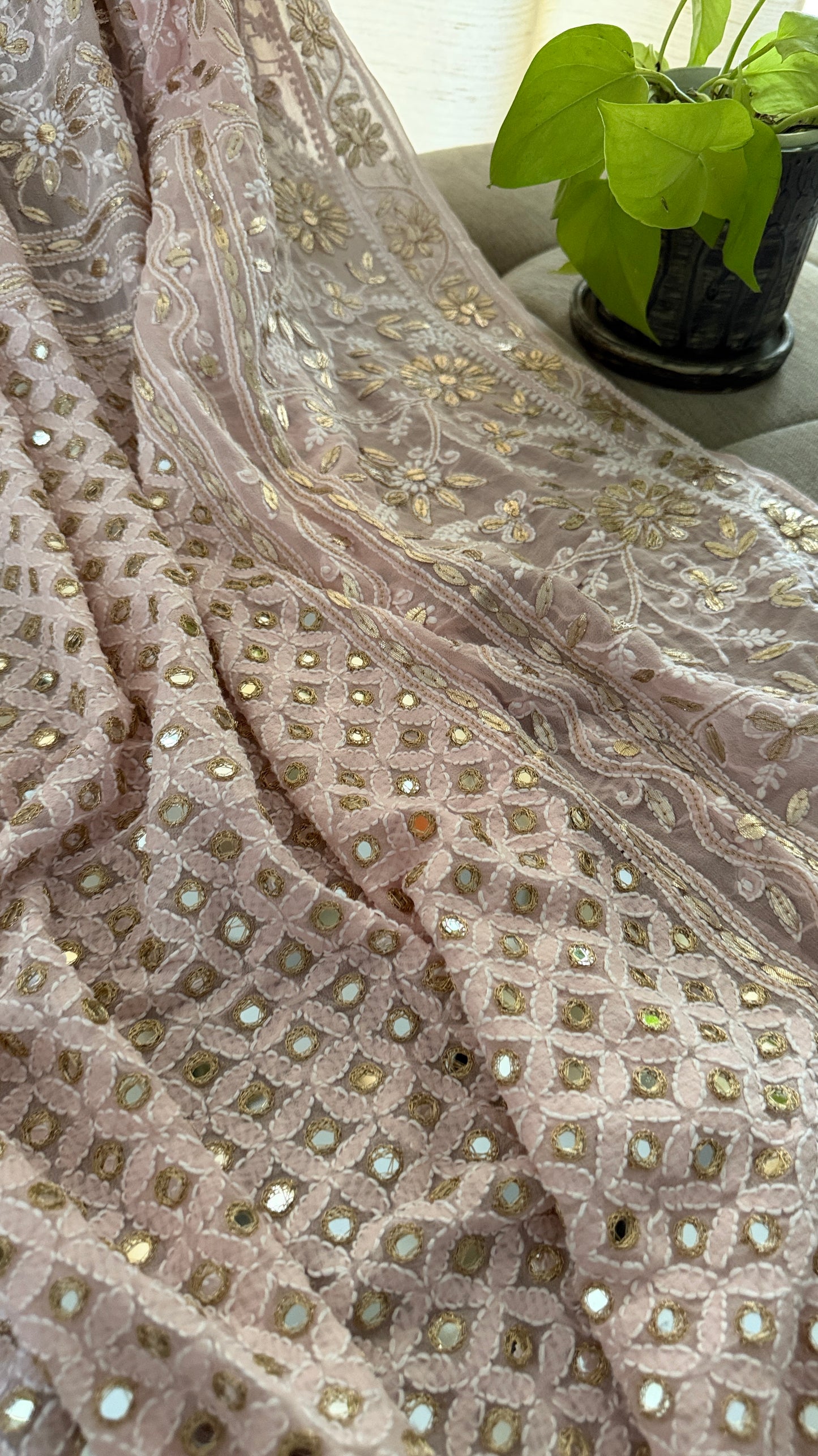 Pastel Pink Mirror & Gota Patti Chikankari Dupatta