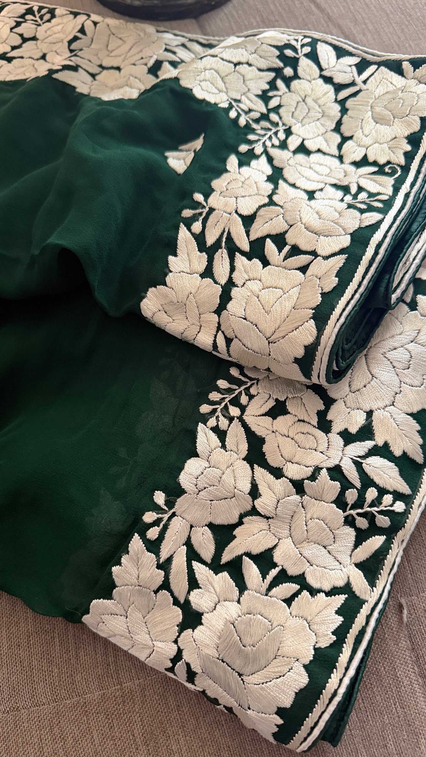 Elegant Emerald Green Parsi Gara Dupatta