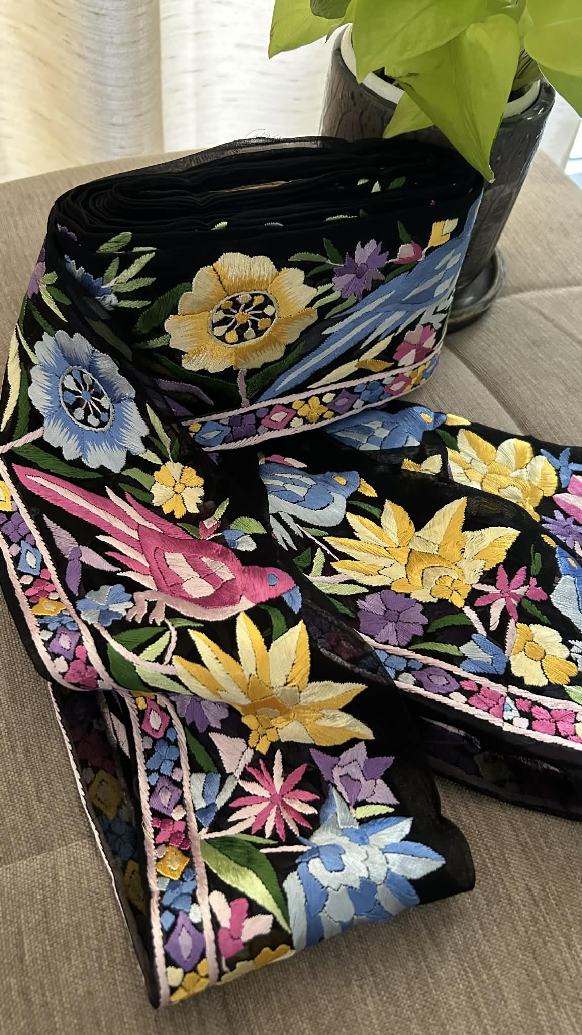 Black Multicolour Parsi Gara Border