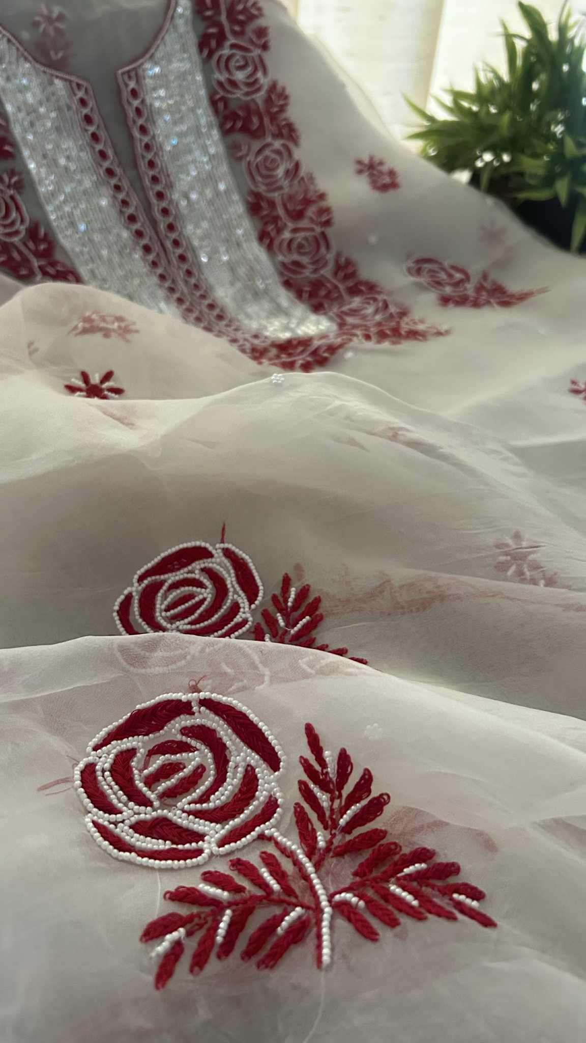 Exclusive Organza Pearl Chikankari Suit