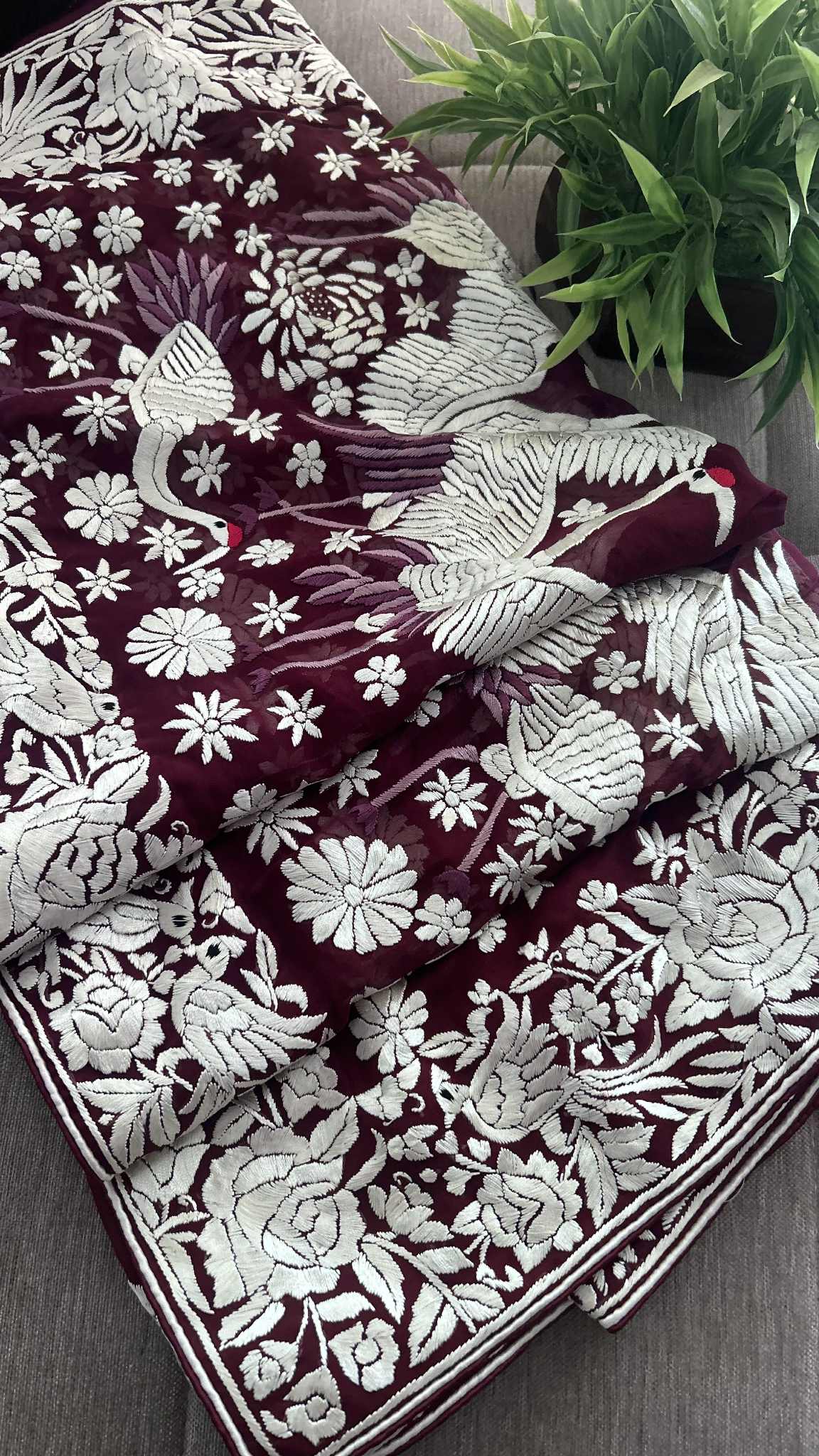 Designer Maroon Parsi Gara Dupatta