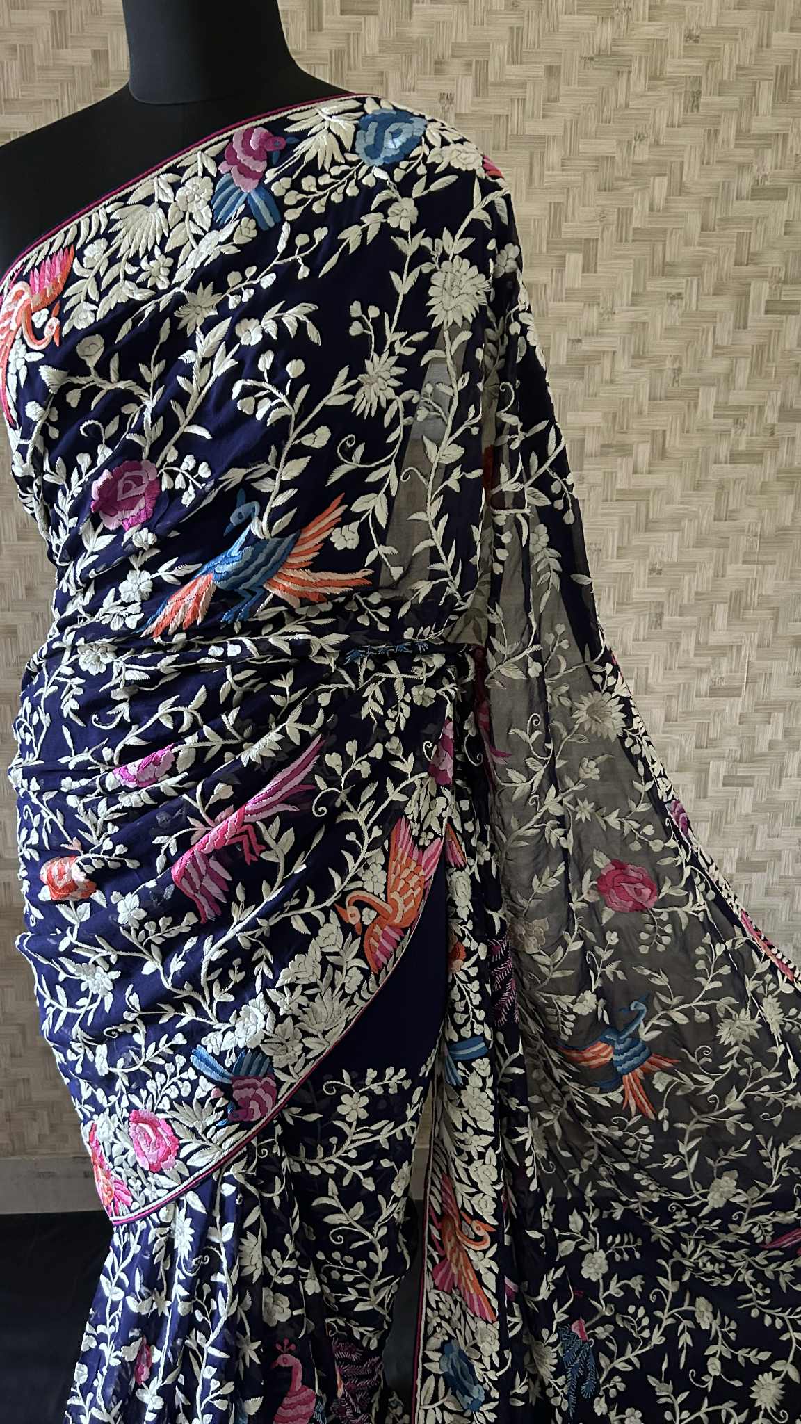 Designer Navy Multicolor Parsi Gara Saree