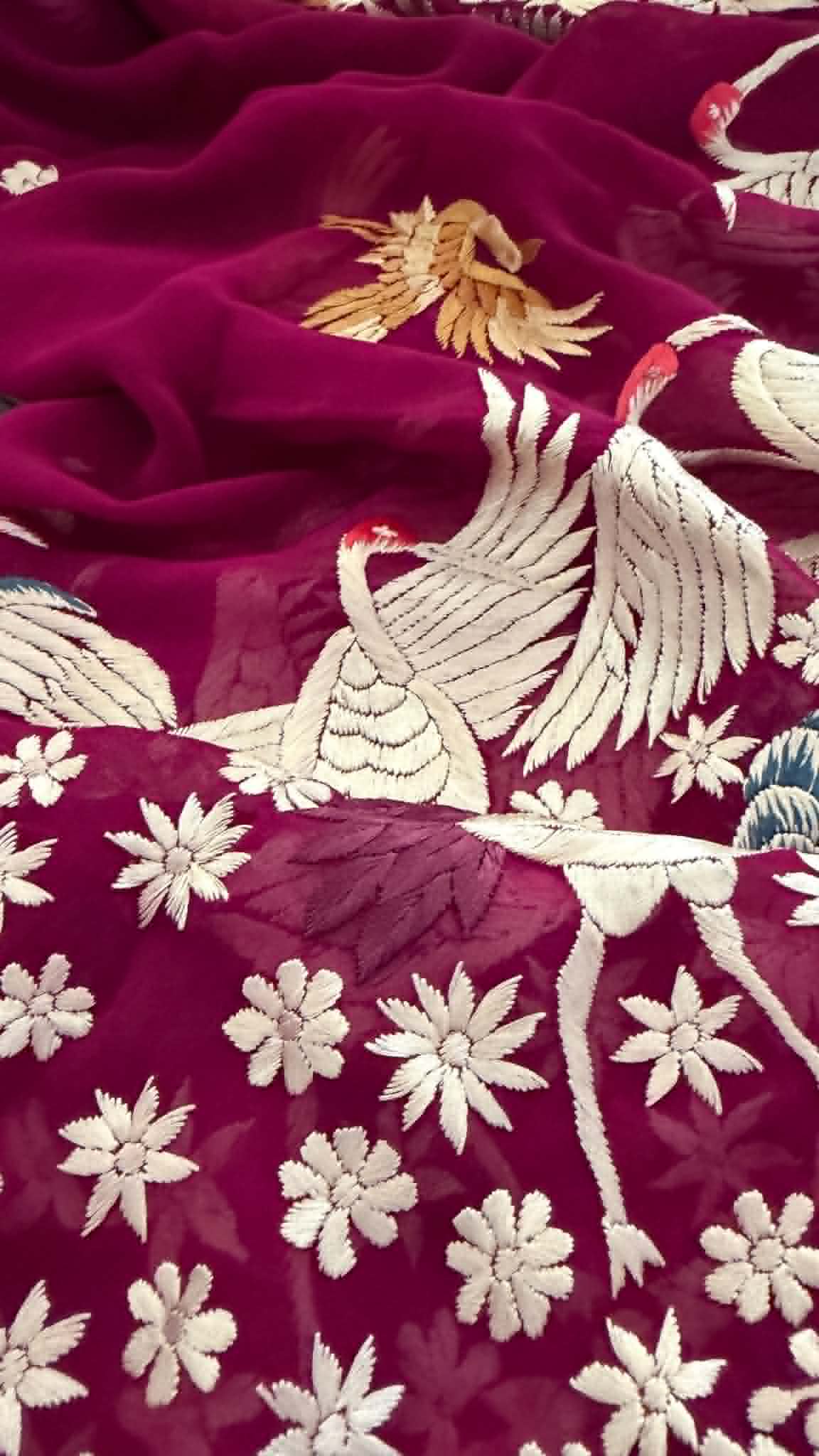 Designer Burgundy Parsi Gara Dupatta