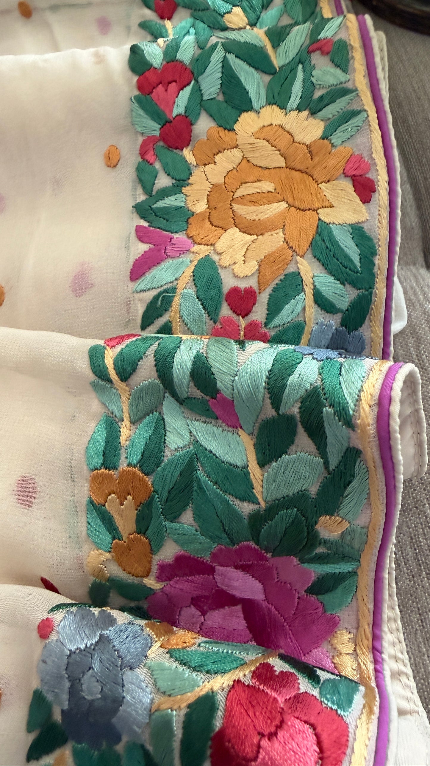 Artisanal Cream Multicolour Parsi Gara Dupatta