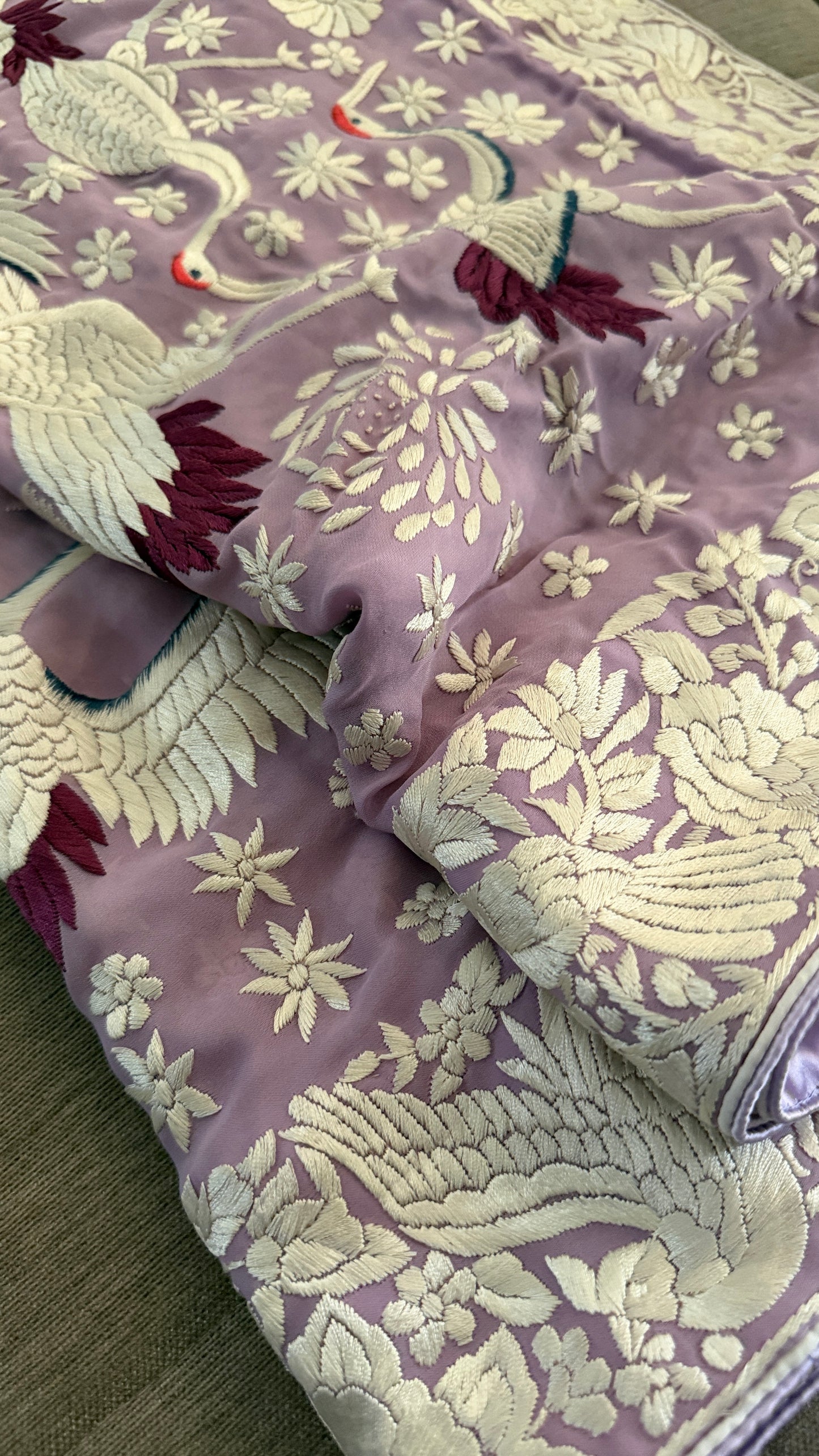 Lilac Pure Georgette Parsi Gara Dupatta