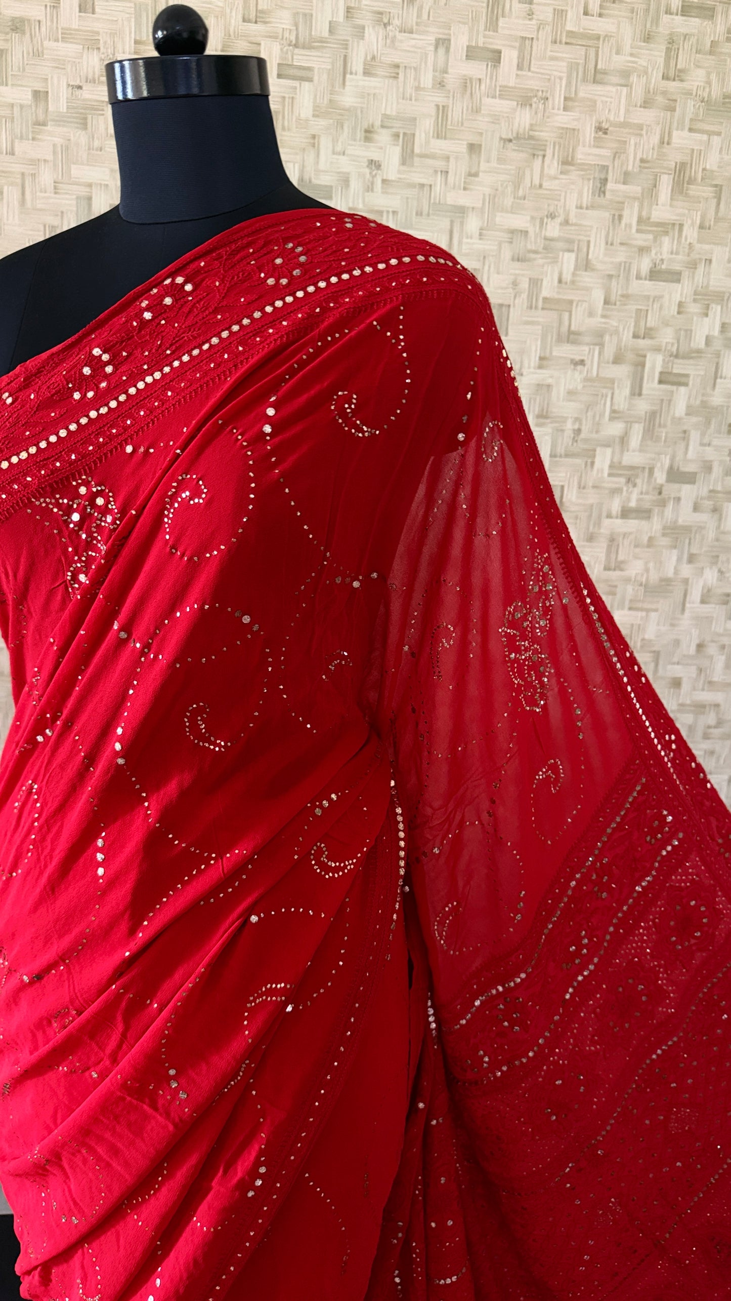 Party Wear Mukaish Chikankari Saree for Women