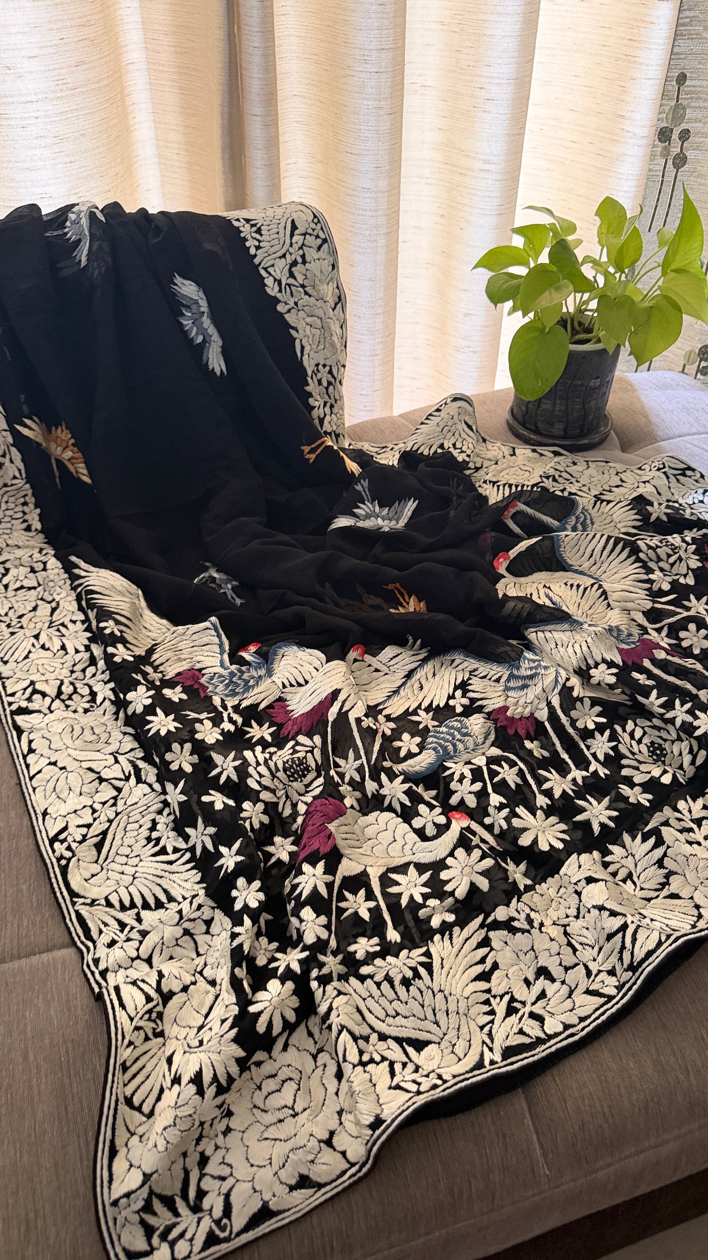 Designer Black Parsi Gara Dupatta for Women