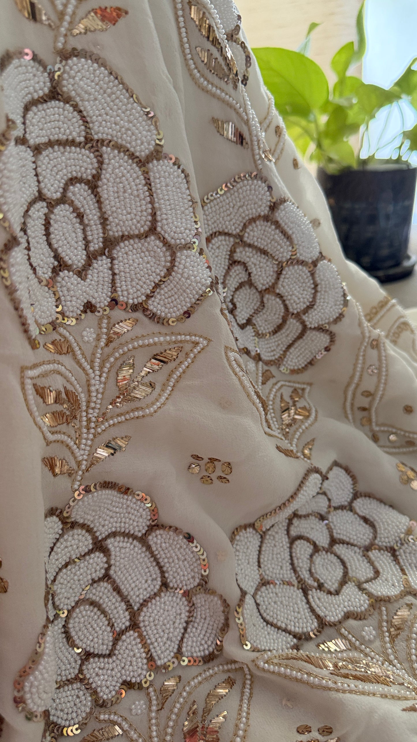 Masterpiece Ivory White Pearl Mukaish Suit