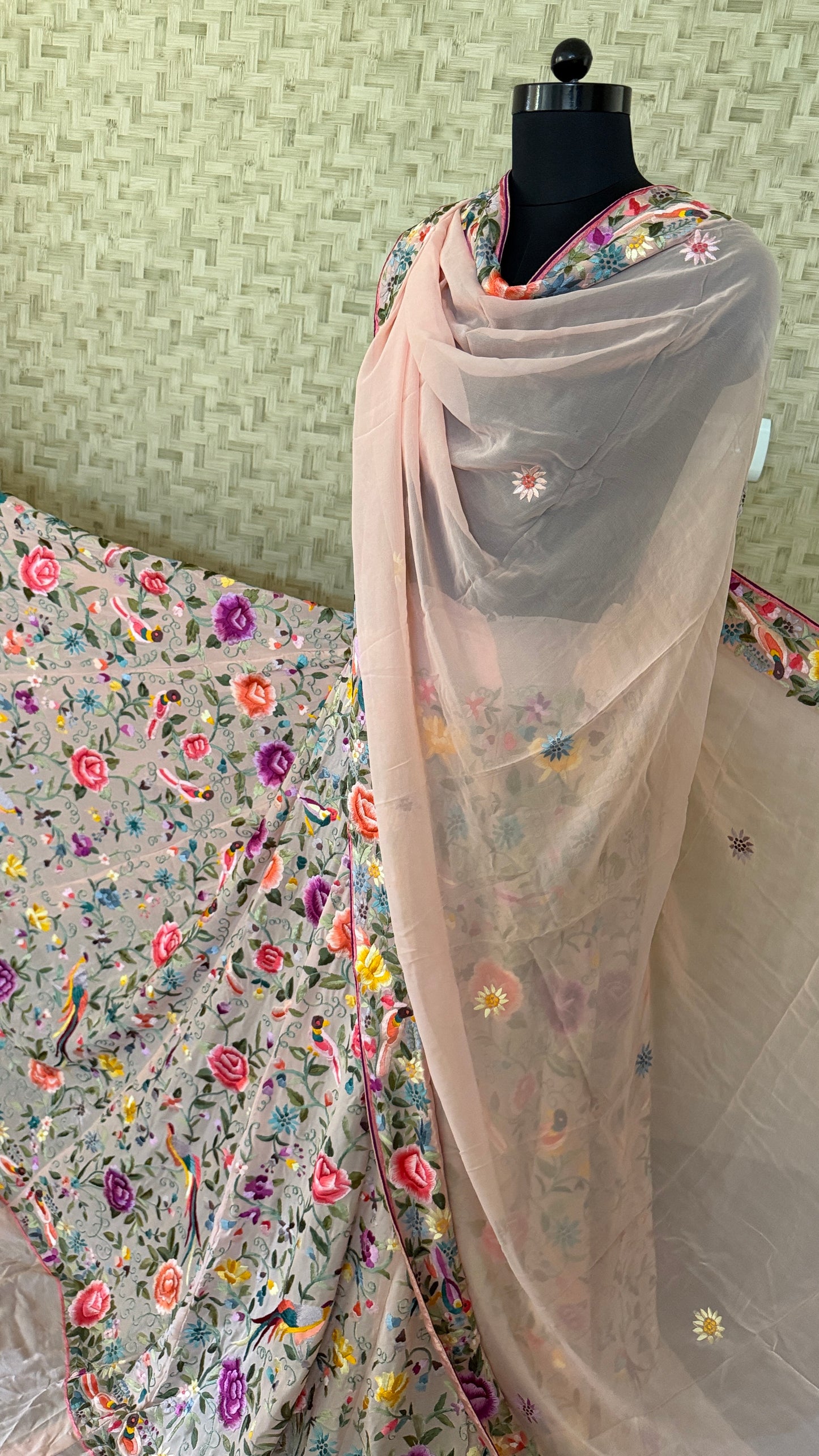 Peach Parsi Gara Hand Embroidered Lehenga Set