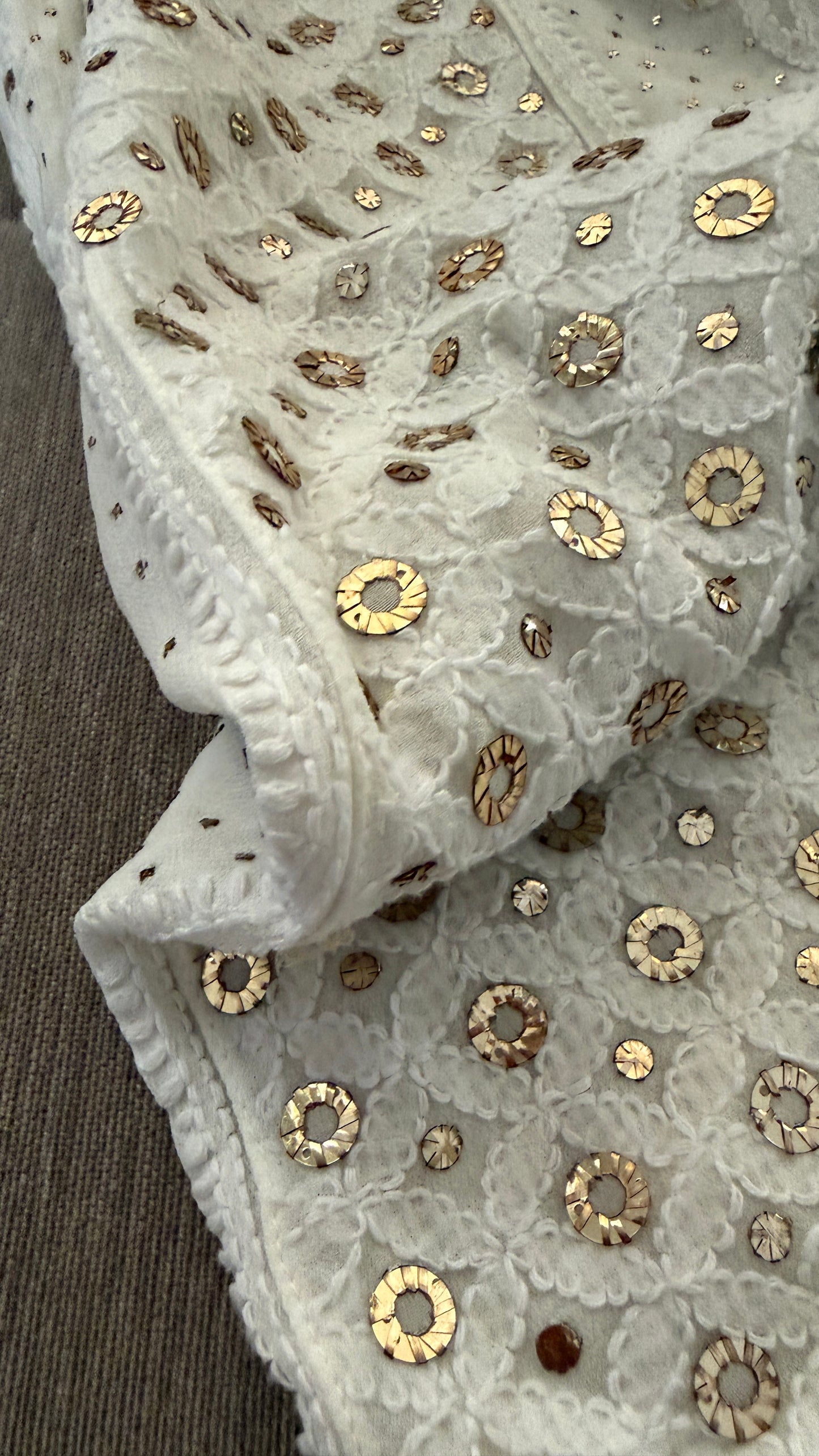 Ivory Ring Mukaish Chikankari Anarkali Suit