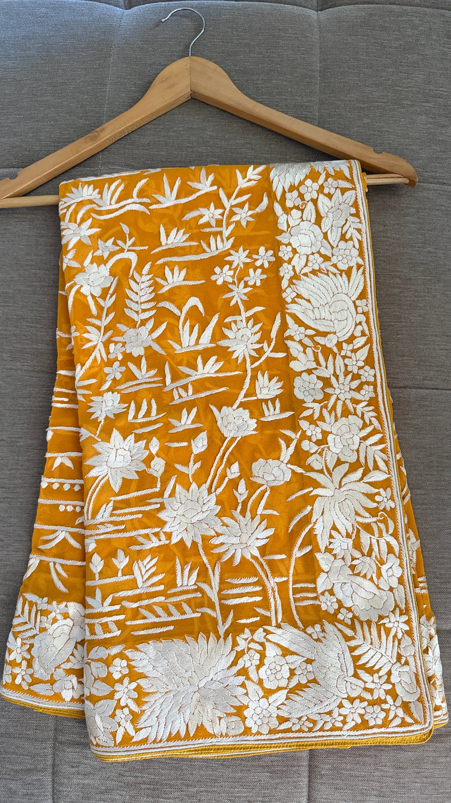 Elegant Mustard Yellow Parsi Gara Dupatta