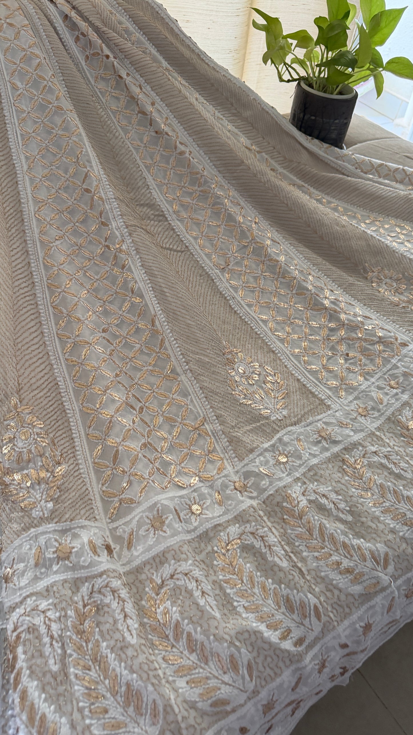 White Gota Patti Chikankari Anarkali Suit