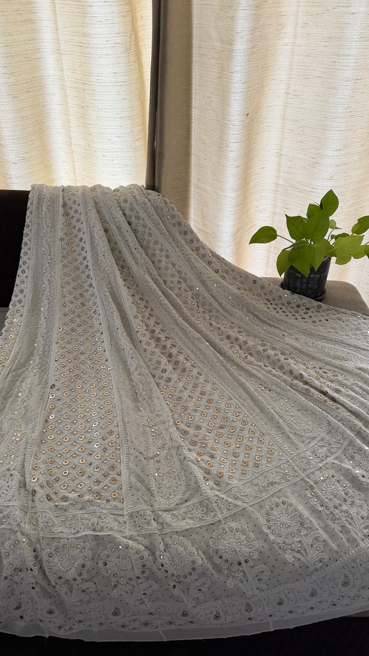 Ivory Ring Mukaish Chikankari Anarkali Suit