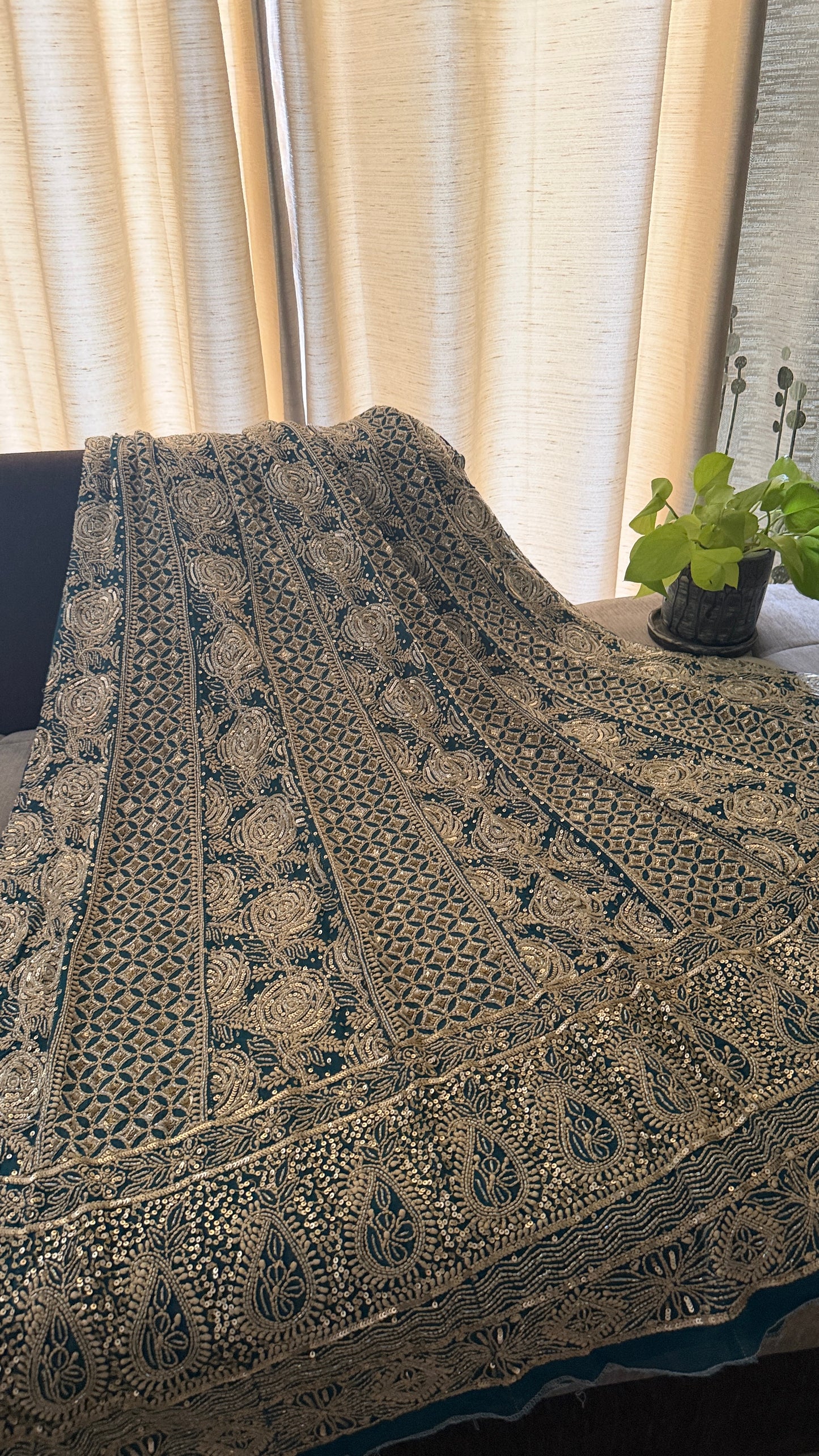 Dusty Emerald Green Cut Dana Chikankari Anarkali Suit