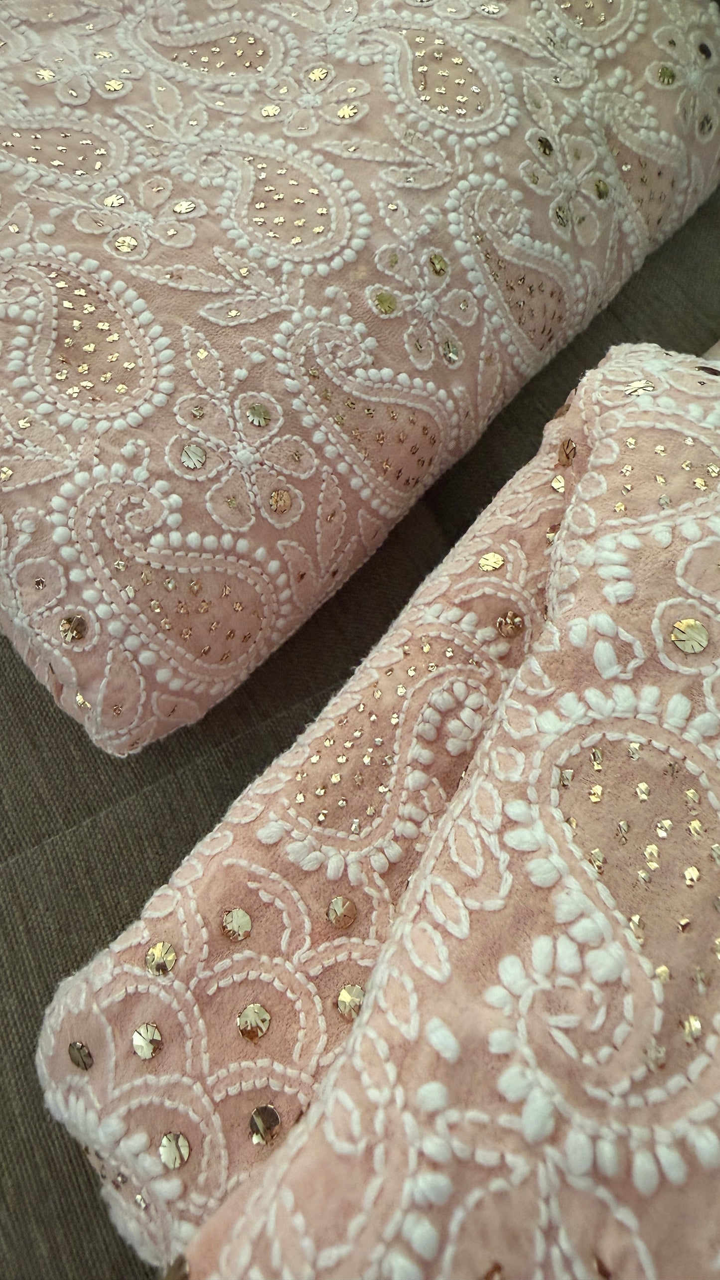 Pastel Pink Mukaish Chikankari Lehenga Set